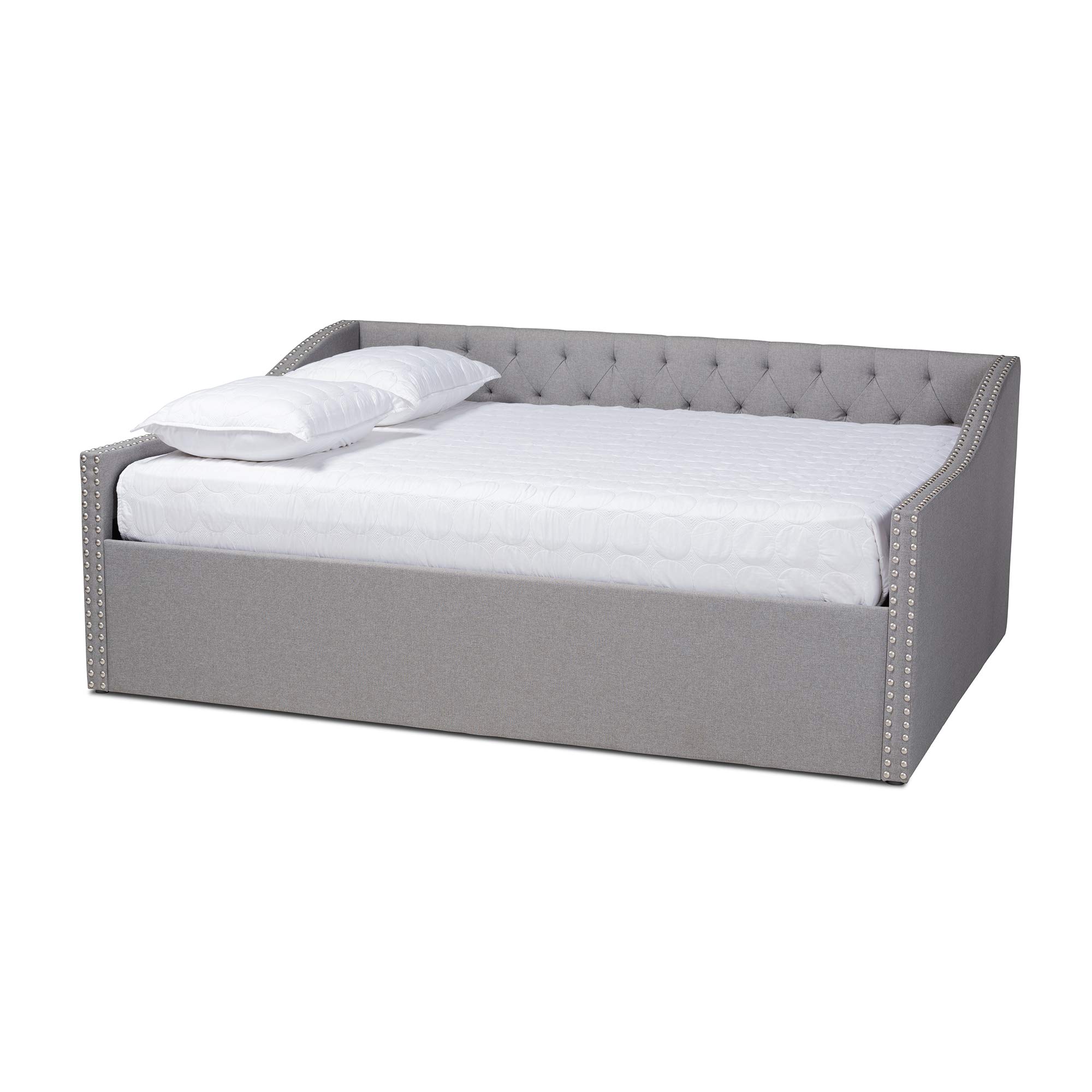 Baxton Studio Modern Daybed with Trundle - Light Grey Upholstered Double Sleeper Sofa for Guest Room, Living Room & Small Spaces