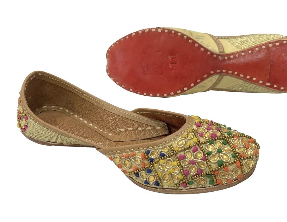 Multi Ethnic Punjabi Mojari Juttis for Girls - Toddler/Little Kid/Big Kid Ballerina Formal Beaded Shoes - Traditional Indian Jooti Jutties for Dress, Party & Wedding - Comfortable Slip-On Flats for Festive Occasions