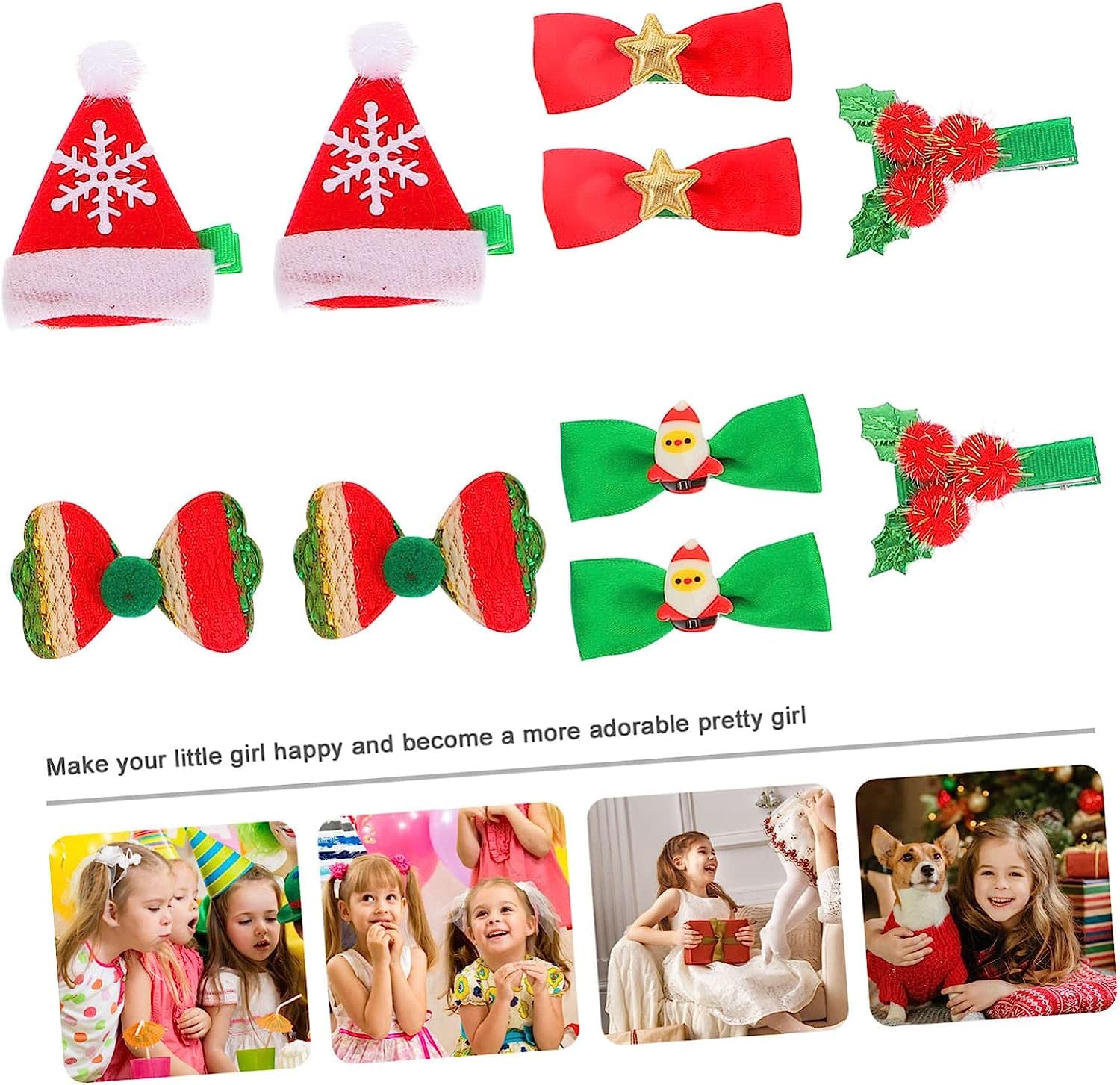 MIFANI 10pcs Christmas Hair Clips for Women & Kids - Cute Santa Hairpins, Bow Barrettes, Duckbill Hair Clips - Perfect for Holiday Parties, Gifts & Daily Hair Styling