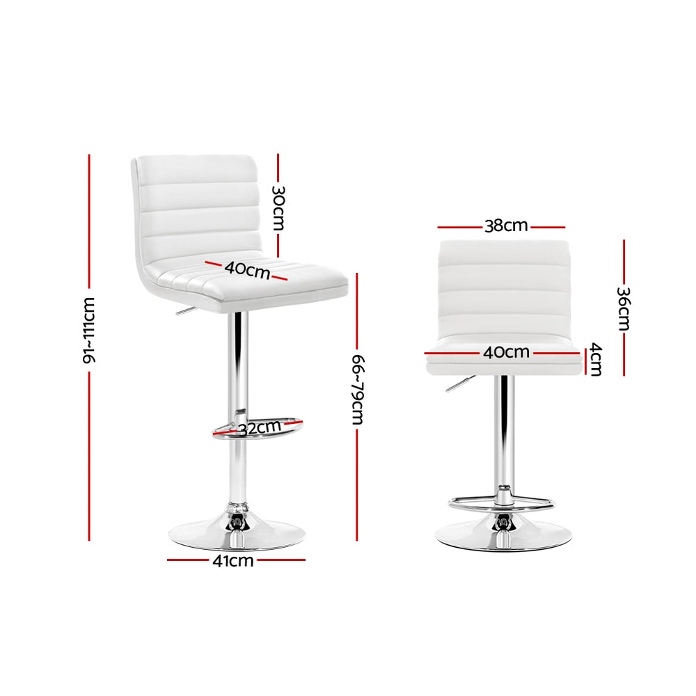2 Pack Adjustable Height Leather Bar Stools with Padded Seats and Gas Lift Mechanism - White - Perfect for Kitchen Islands, Home Bars, and Dining Areas