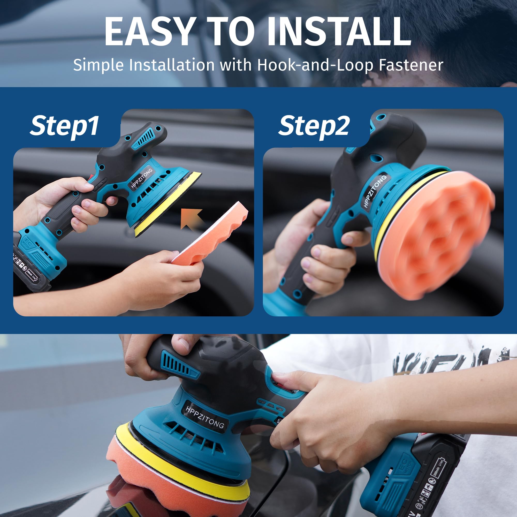 Cordless Car Buffer Polisher - 6-Speed Adjustable Polishing Machine for Car Detailing, Waxing & Buffing | Includes 2x 2000mAh Li-ion Batteries & Charger | Perfect for Auto Detailing, RV Cleaning & Boat Polishing