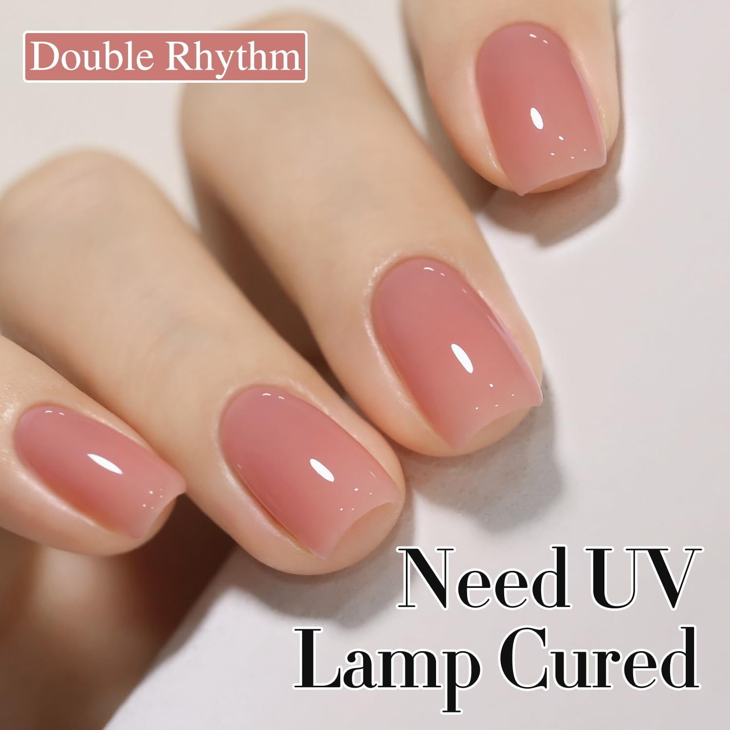 Double Rhythm Translucent Gel Polish - Sheer Neutral Natural Light Milky Nail Polish (15ML) - Same Color Same Bottle - Jelly Nail Polish for DIY Nail Art at Home - Perfect for Everyday Wear & Special Occasions (Nude Milky Pink-A1384)