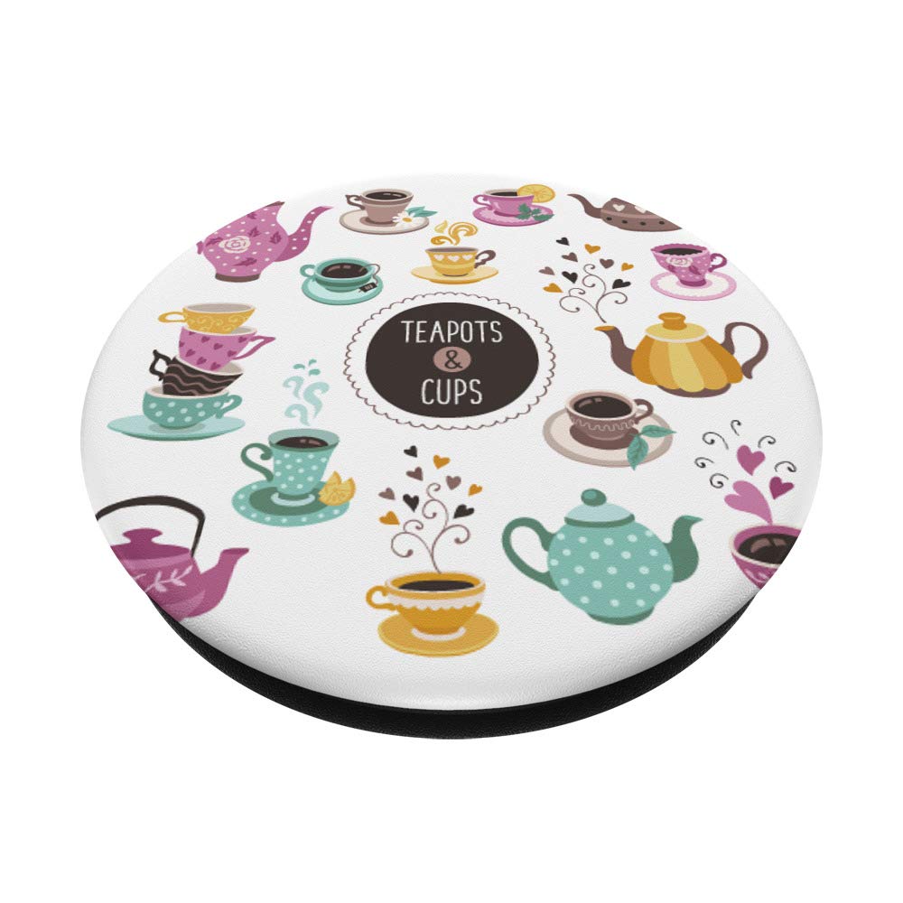 Stylish Teapot and Cup Set for Tea Parties - Swappable PopGrip Phone Grip for iPhone & Android | Perfect for Afternoon Tea, Gifts, and Phone Protection