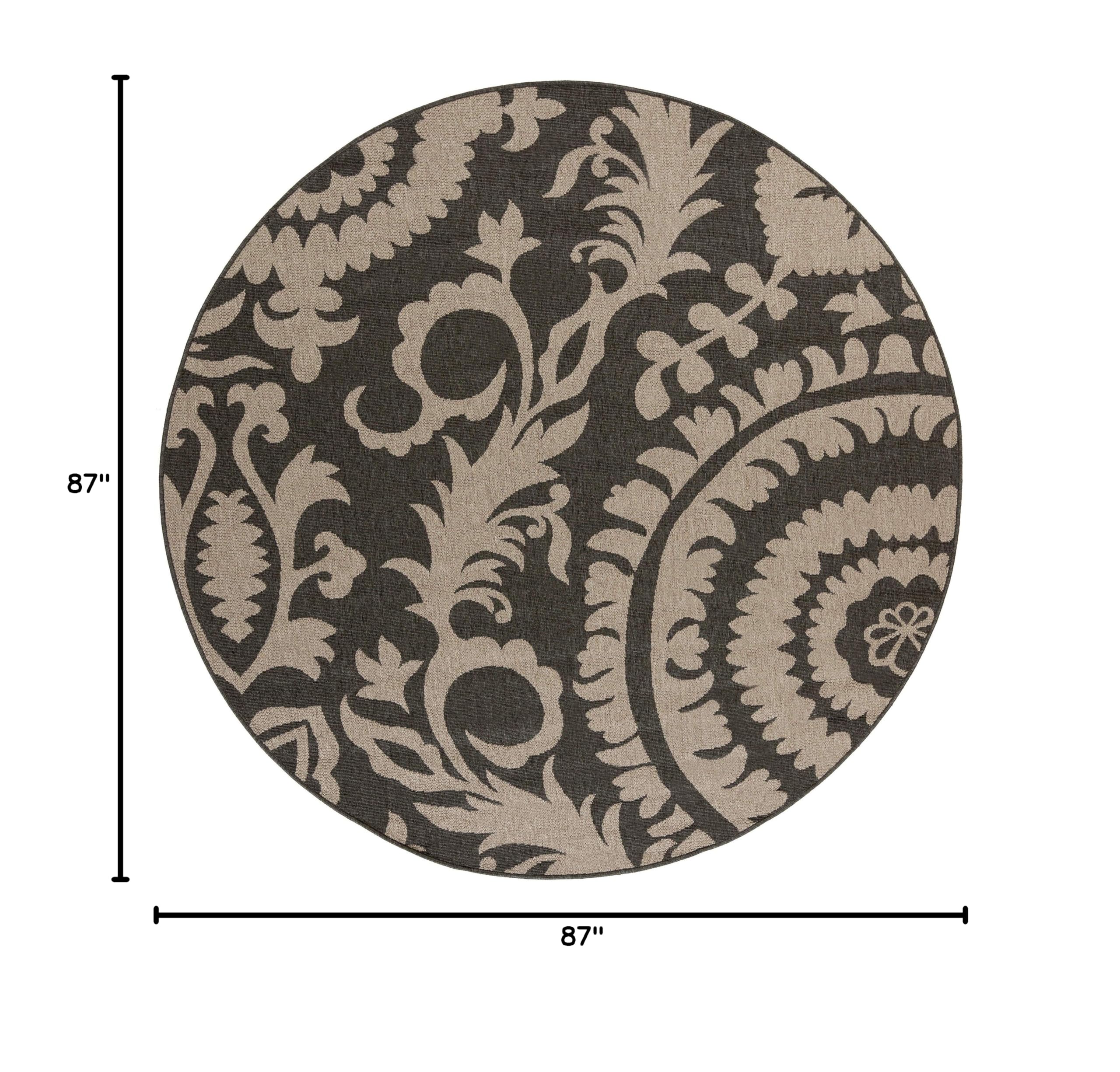 Alysia Gray and Beige Indoor/Outdoor Round Area Rug 7'3