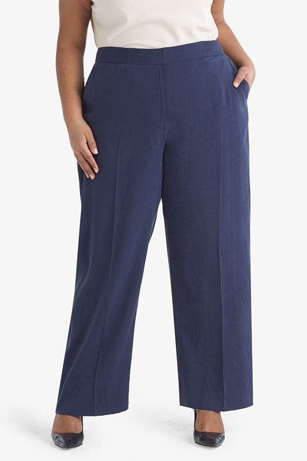 Tinsley Wide Leg Stretch Linen Pants for Women - Comfortable Blueberry Color - Perfect for Office Wear, Casual Outings & Summer Vacations