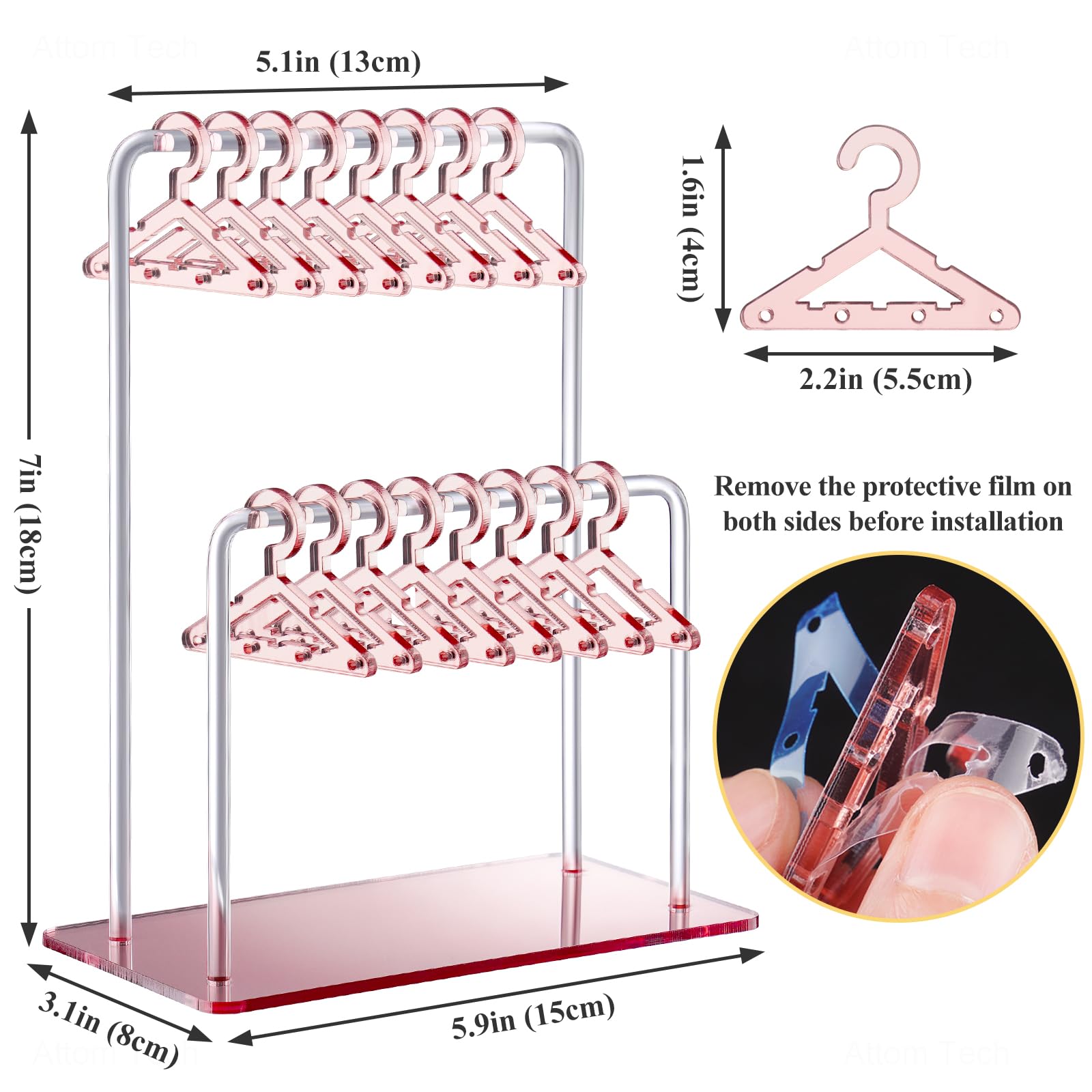 NiHome Acrylic Earring Organizer with Double-Tiered Design - 48 Pair Jewelry Storage with Mini Clothes Hangers & Mirror Finish - Perfect for Home Vanity, Retail Display & Gift Giving (Rose Gold)
