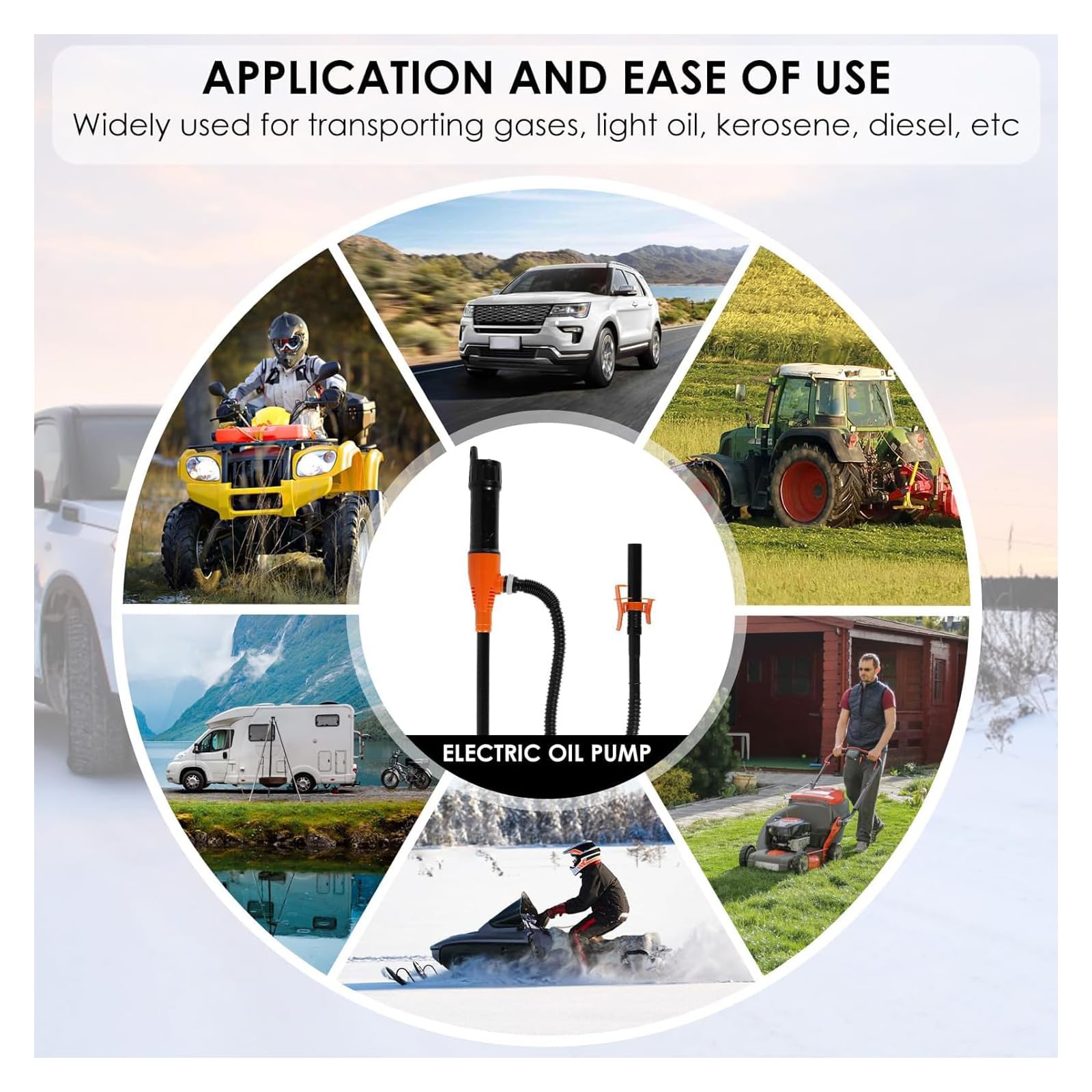Portable Electric Gas Pump - Battery Powered Fuel Transfer Pump for Cars, Boats, Lawn Mowers - Compact & Lightweight Handheld Gasoline Pump (Orange & Red) - Perfect for Emergency Fuel Transfer, RV Camping, and Outdoor Equipment Maintenance