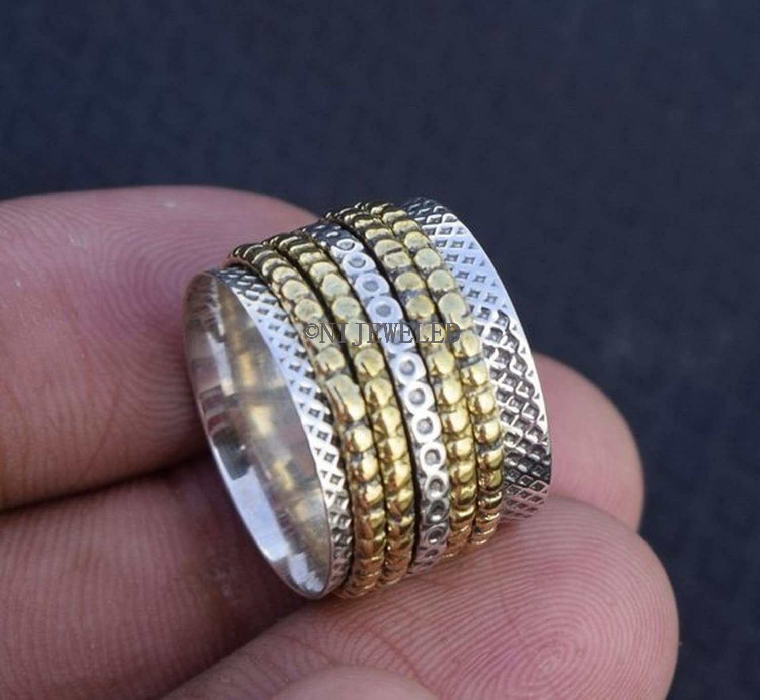 Stylish Spinner Ring for Women - 925 Sterling Silver, Brass & Copper Anxiety Relief Ring - Meditation, Stress Relief & Focus Aid - Perfect for Daily Wear, Yoga & Mindfulness