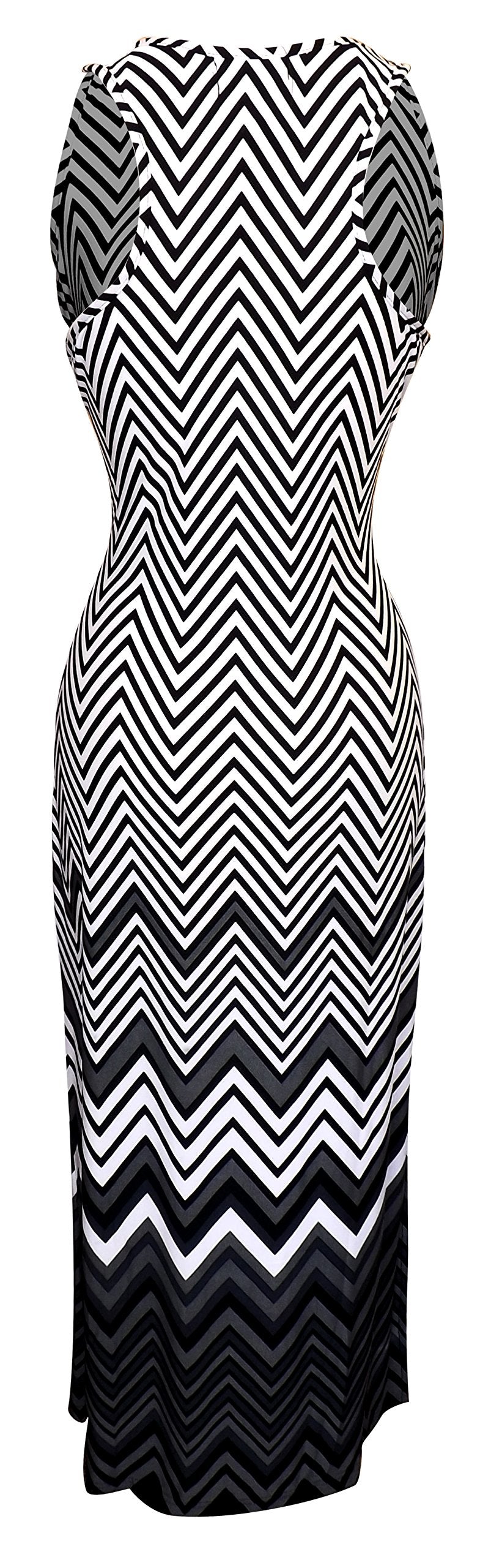 Boho Striped Chevron Print Maxi Dress for Women - Grey XL | Casual Summer Beach Dress, Vacation Outfit, Boho Chic Fashion