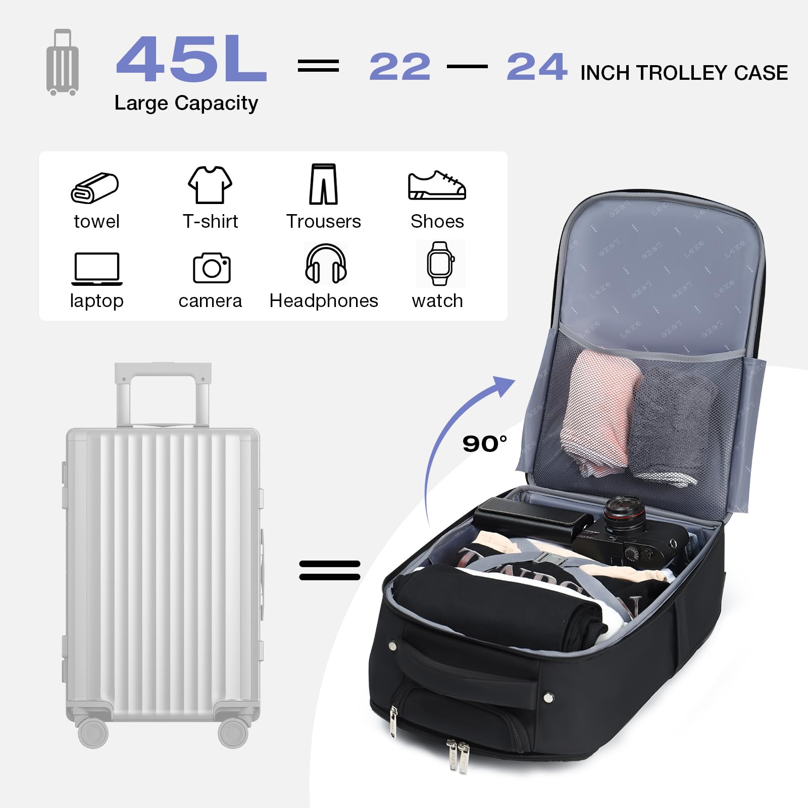 18 Inch Waterproof Rolling Backpack with Wheels for Adults - Large Black Wheeled Carry-on Luggage for Travel, Work & School - Trolley Laptop Backpack for Men & Women (Ideal for Airports, Commuting & Business Trips)