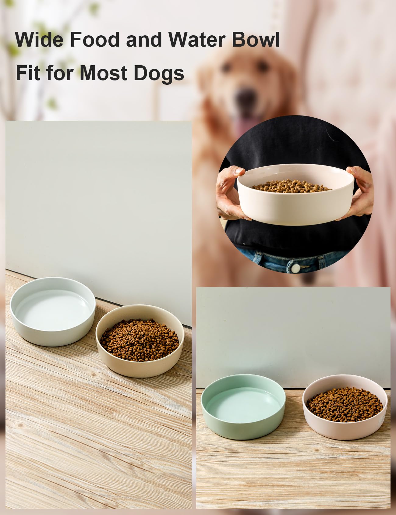 UBEE Ceramic Dog Bowl - 7 Inch Pet Food & Water Dish for Small to Medium Dogs & Large Cats - Non-Slip, Durable Feeding Bowl in Soft Pink - Perfect for Home, Kitchen & Travel Use