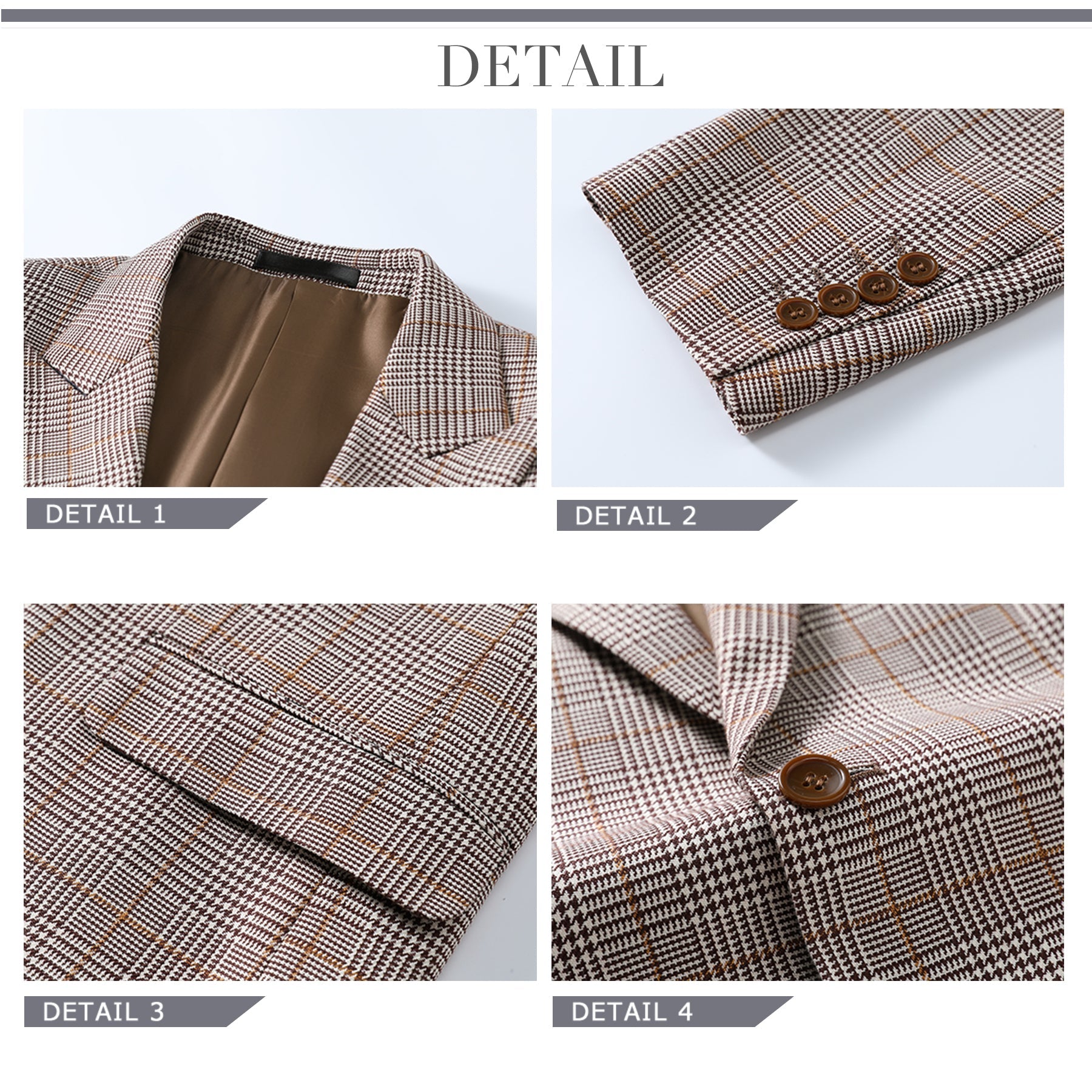 Premium 3-Piece Plaid Suit Set for Men - Stylish Coffee Brown Business Attire - Perfect for Office, Weddings & Formal Events