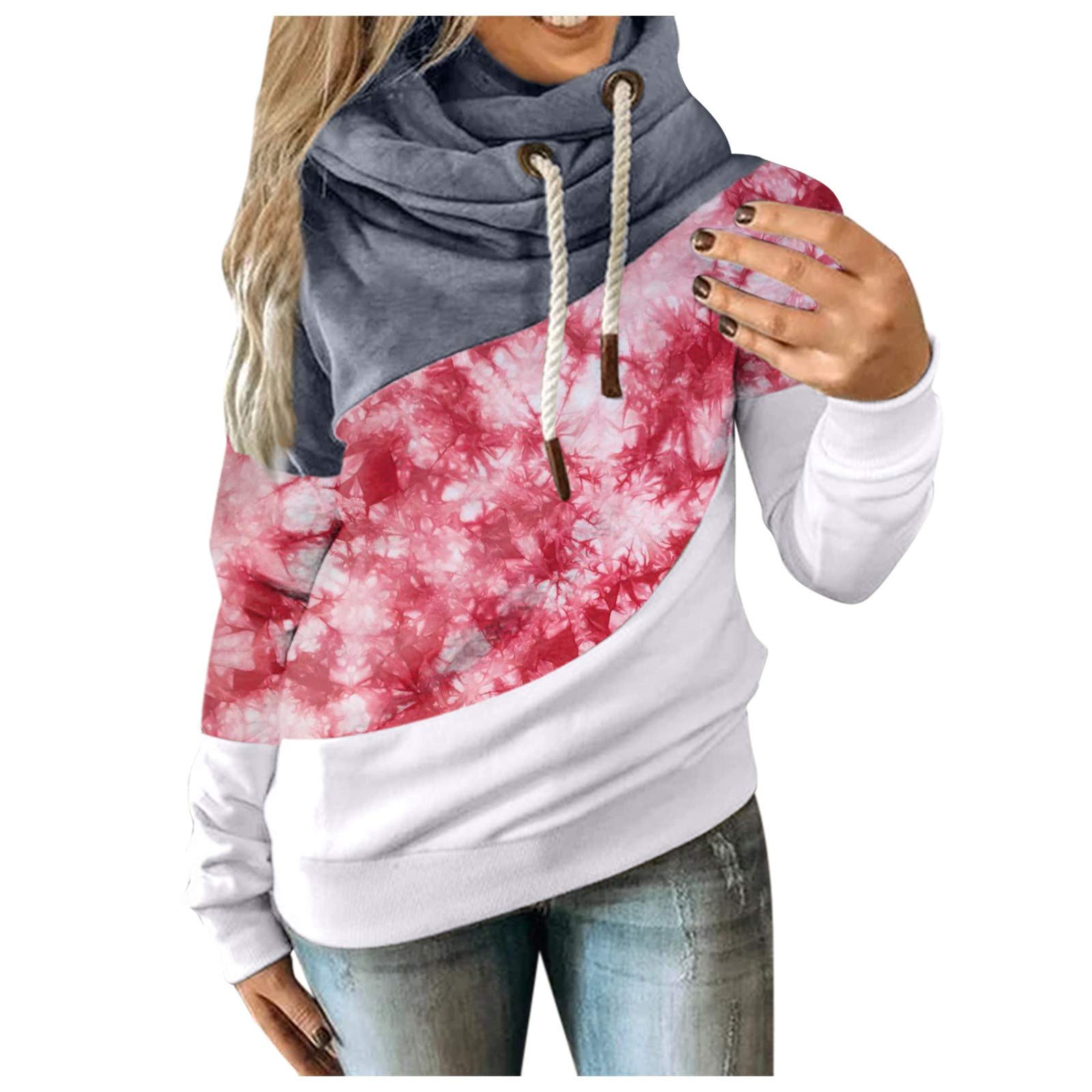 Women's Color Block Hooded Sweatshirt - Long Sleeve Casual Pullover with Drawstring & Cowl Neck | Perfect for Gym, Running, Yoga and Everyday Wear