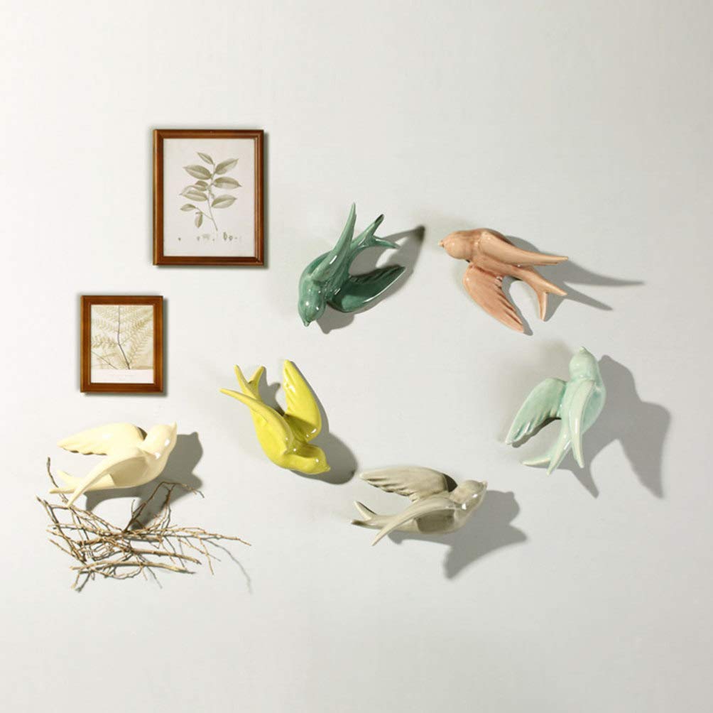 VOSAREA Ceramic Flying Birds Wall Decor - Handcrafted Sparrow & Swallow Sculptures for Home & Garden - Yellow Bird Figurines for Living Room, Bedroom, Patio Decor - Perfect for Boho, Farmhouse & Nature-Inspired Interior Design