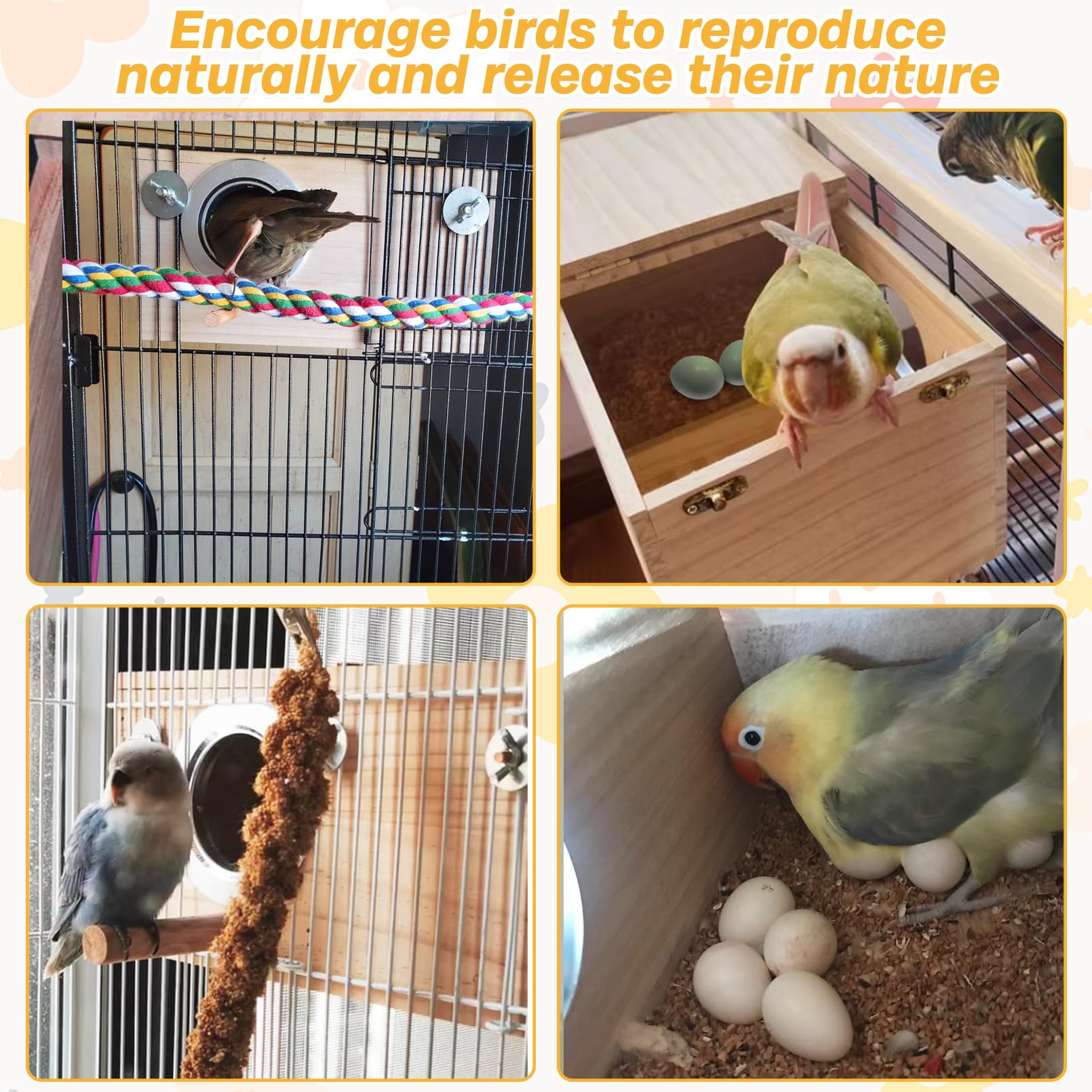 Premium Wooden Parakeet Nesting Box - Bird House for Cage, Mating & Breeding Box for Lovebirds, Cockatoo, Budgie, Finch, Canary - Small & Medium Birds (9.8