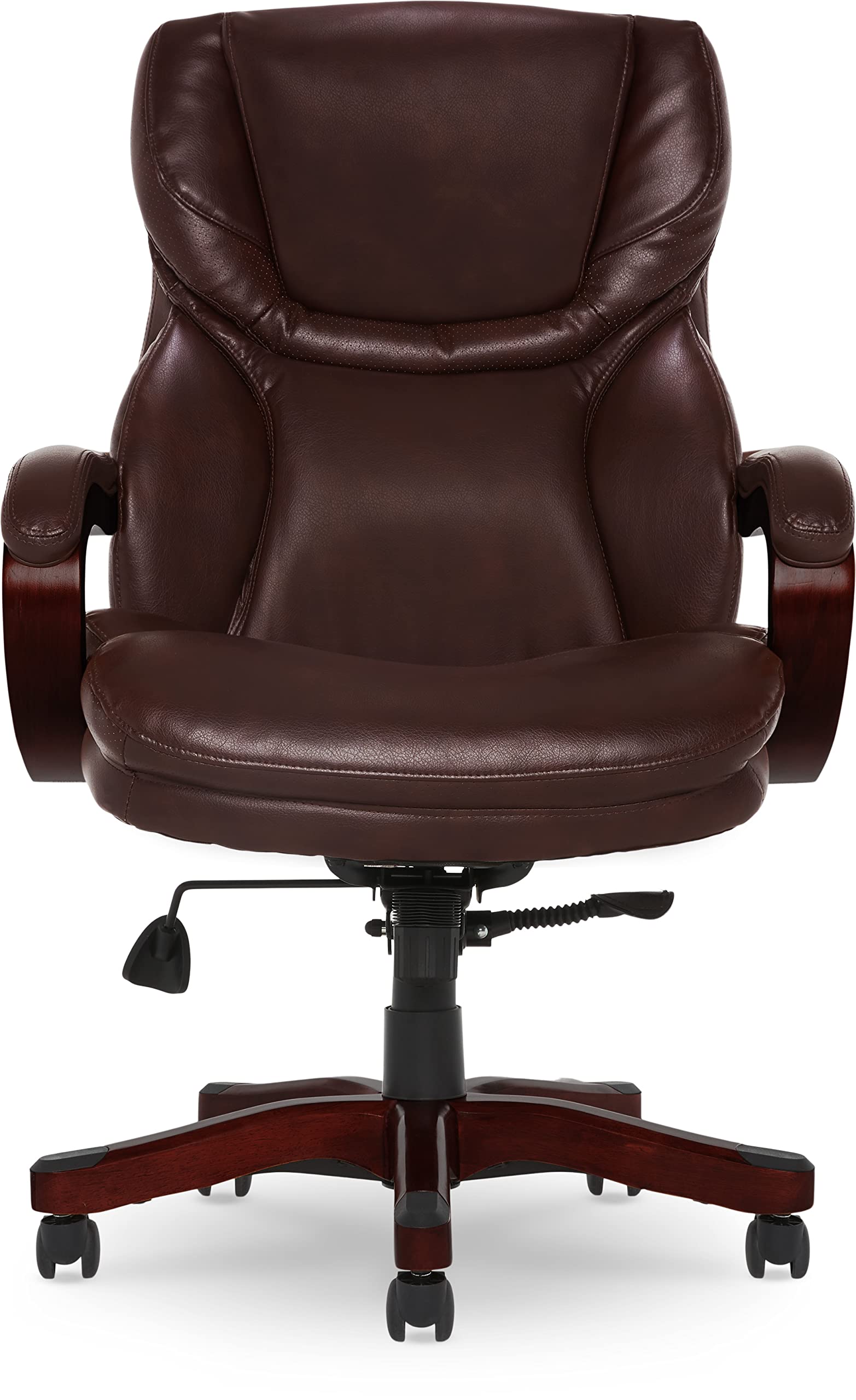 Serta® Conway Big & Tall Executive Office Chair - Ergonomic High-Back with Adjustable Lumbar Support, Plush Cushion & Body Pillows, Padded Armrests, Wooden Swivel Base - Bonded Leather Chestnut Brown - Perfect for Home Office, Gaming & Workspace Comfort