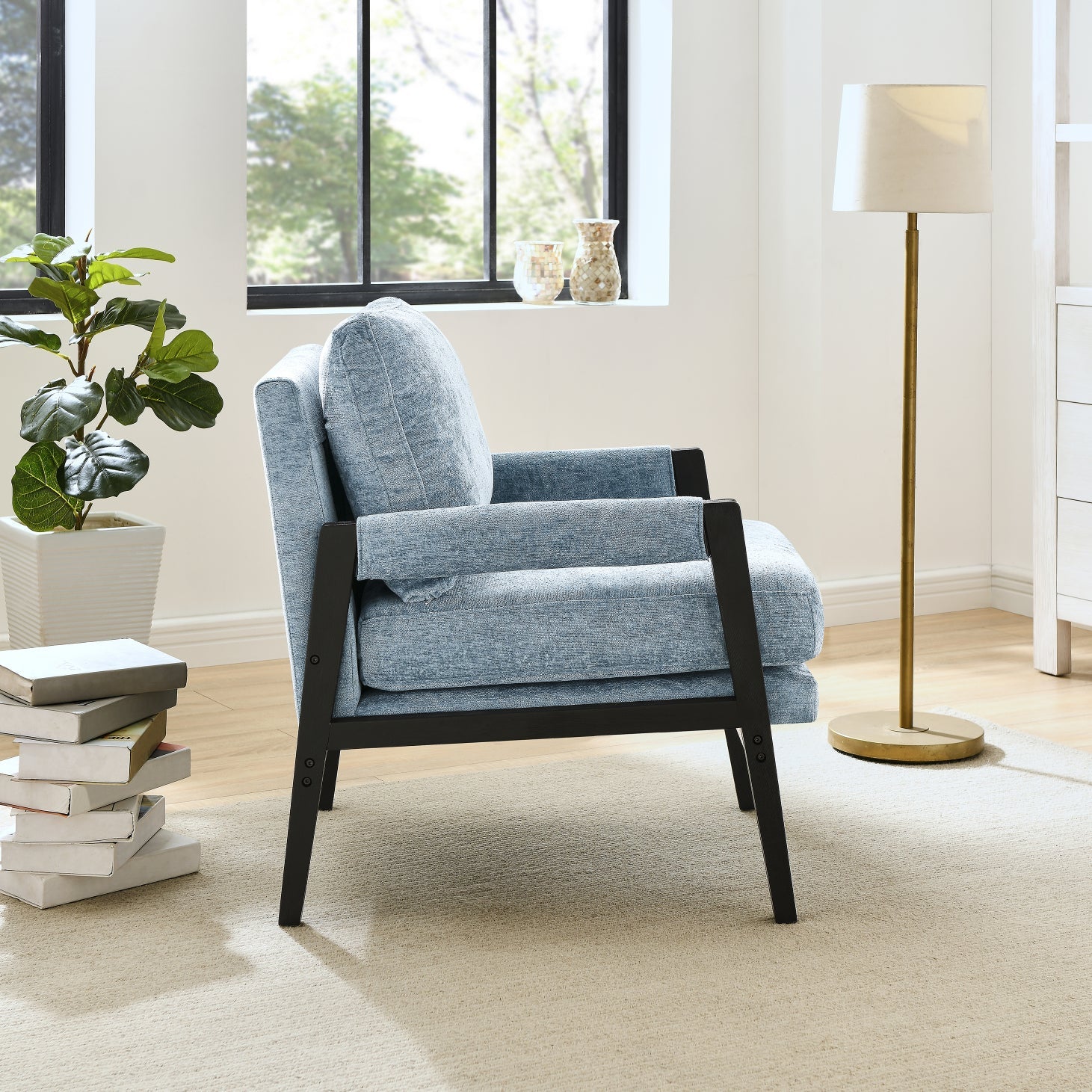 Roundhill Furniture Kelly Mid Century Modern Chenille Upholstered Accent Armchair - Stylish Living Room Chair for Home Office, Lounge & Reading Nook