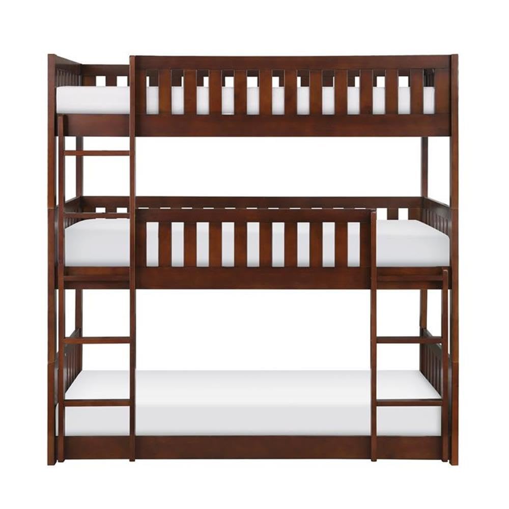 Lexicon Rowe Transitional Wood Triple Bunk Bed in Dark Cherry - Space-Saving Kids Bedroom Furniture for Siblings or Sleepovers - Perfect for Small Rooms, Vacation Homes & Shared Bedrooms