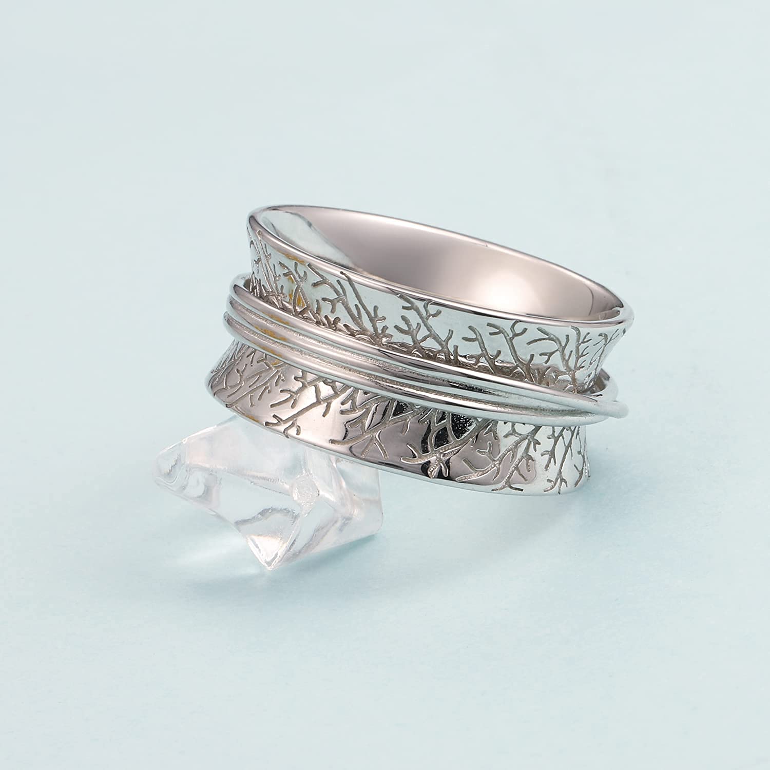 925 Sterling Silver Anxiety Ring with Beads - Spinning Fidget Ring for Women & Men - Stress Relief Worry Beads Jewelry - Perfect for Anxiety, ADHD, Focus and Relaxation at Work or Home