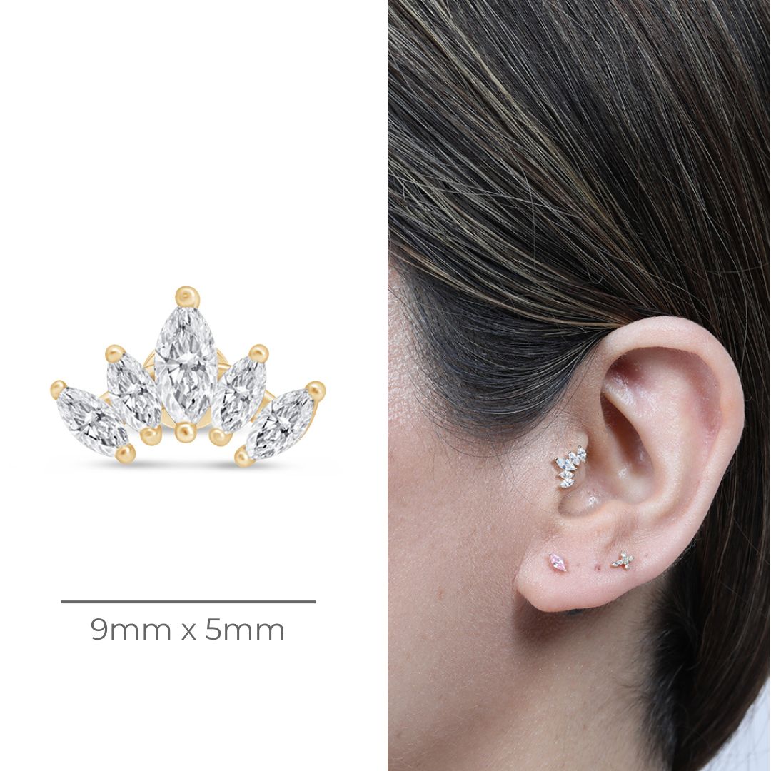 14K Yellow Gold Marquise Cut Five Petal Lotus Stud Earrings - Dainty Floral Jewelry for Women, Perfect for Everyday Wear & Special Occasions