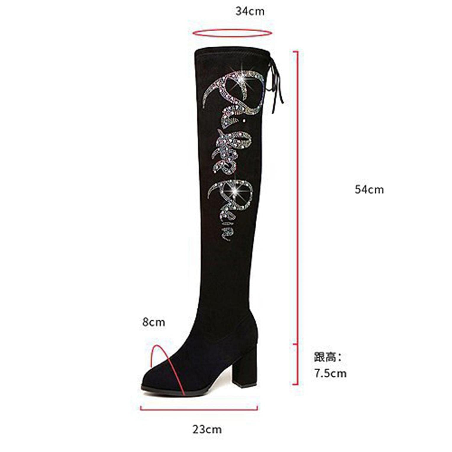 Hbeylia Women's Sexy Rhinestone Glitter Suede Over The Knee Boots - Chunky High Heel Lace Up Thigh High Boots for Fall Winter, Casual, Dress, Wedding & Halloween Outfits | Perfect for Party, Date Night & Holiday Events
