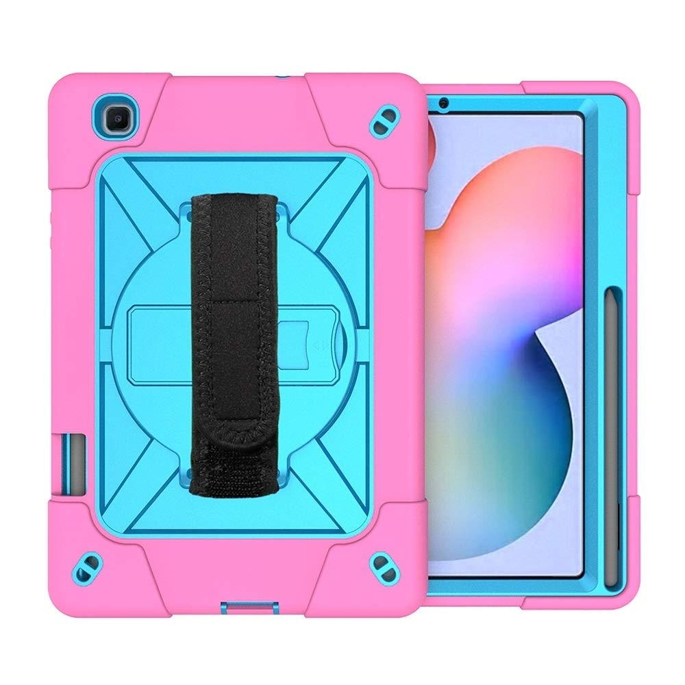 Samsung Galaxy Tab S6 Lite P610 Case - Shockproof Silicone & PC Hybrid Protective Cover with Holder & Pen Slot | Eco-Friendly | Rose Red Blue | Perfect for School, Work & Travel