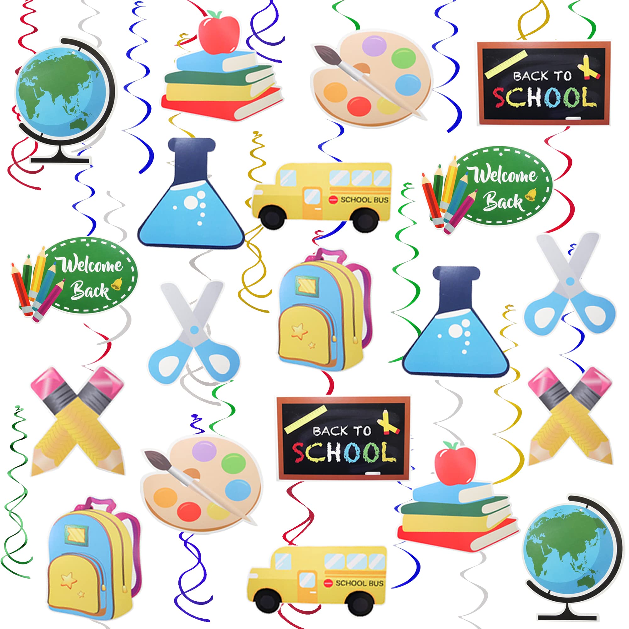 30-Piece Welcome Back to School Party Decorations Set - Colorful Swirl Ceiling Hanging Decor for Preschool & Kindergarten Classroom - First Day of School Decor, Bulletin Board & Classroom Door Decorations