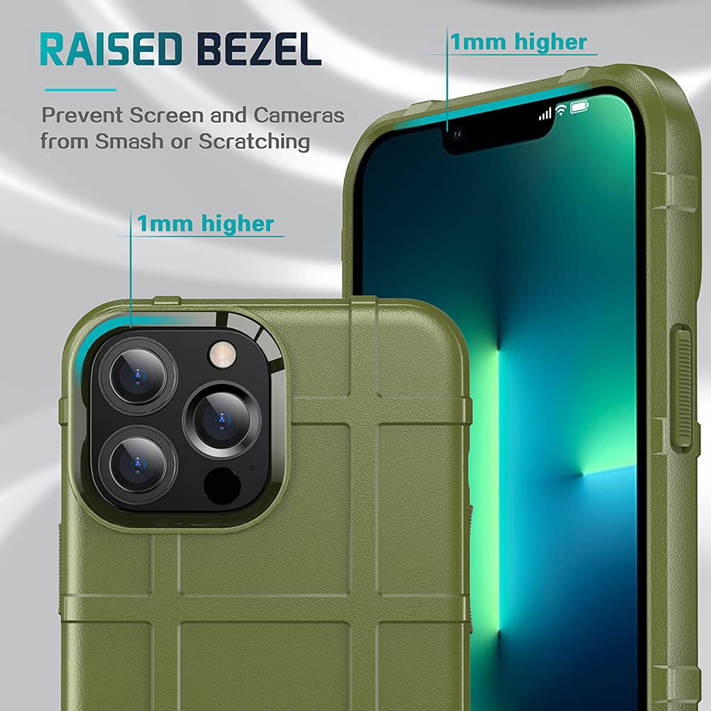 Rugged Shockproof iPhone 13 Pro Max Case (6.7 Inch) - 8FT Drop Protection, Military-Grade TPU Armor Cover - Tactical Protective Phone Case for iPhone 13 Pro Max in Army Green | Perfect for Outdoor Adventures, Construction Work & Extreme Sports