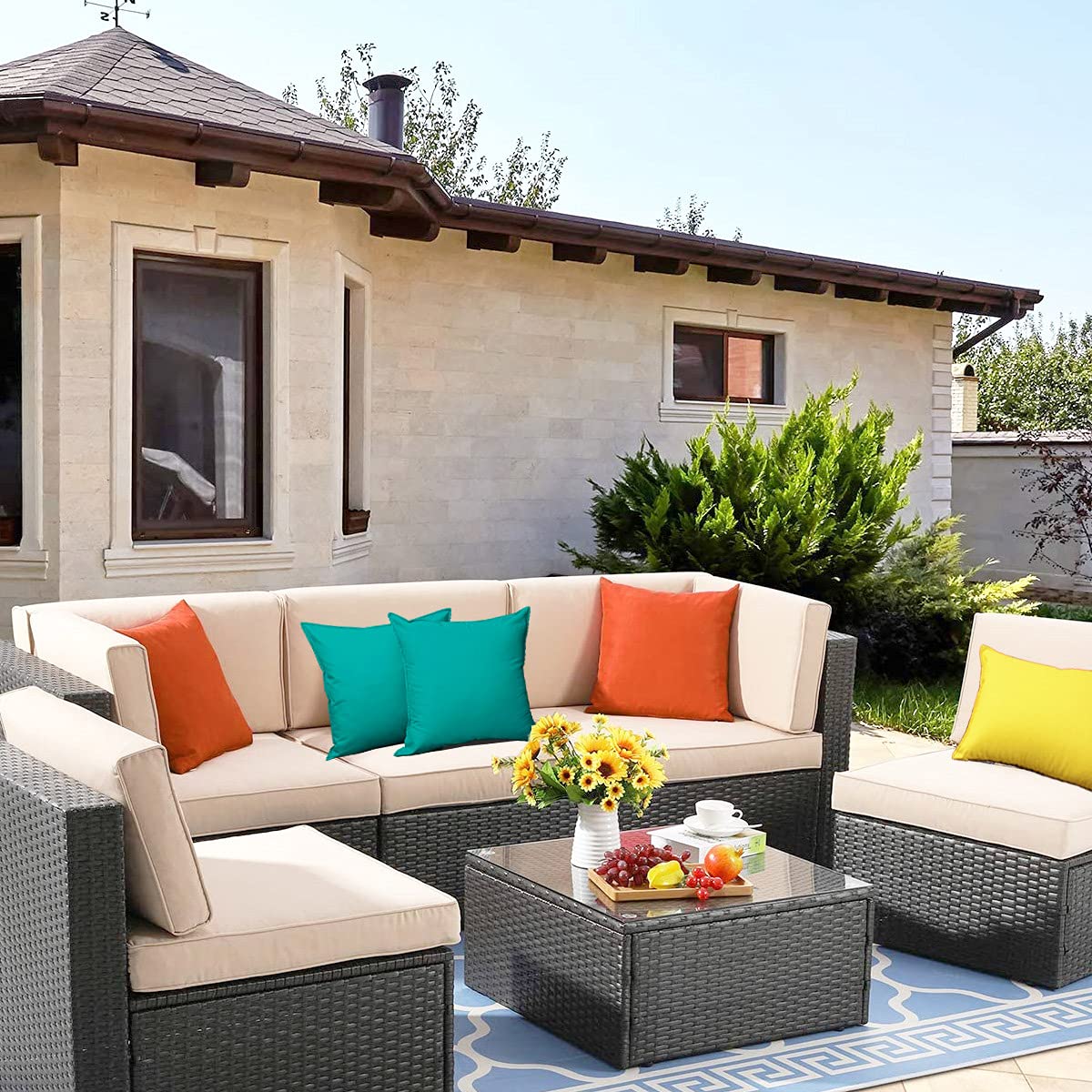 **2-Pack Waterproof Orange 20x20 Inch Outdoor Throw Pillow Covers - Decorative Patio Cushion Cases for Sofa, Garden, Camping & Poolside (No Insert Included)**
