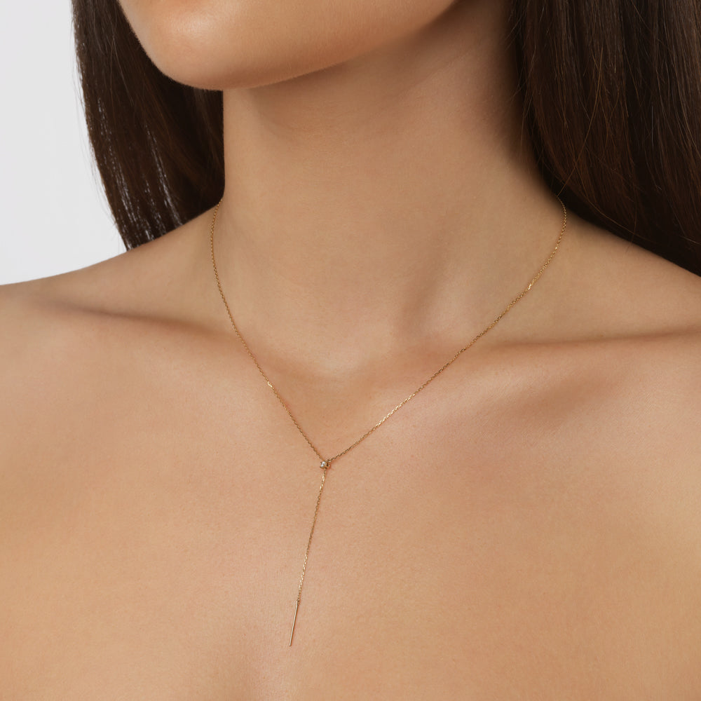 10k Gold Diamond Lariat Y Necklace for Women - Elegant Layered Pendant Necklace for Party, Wedding & Everyday Wear