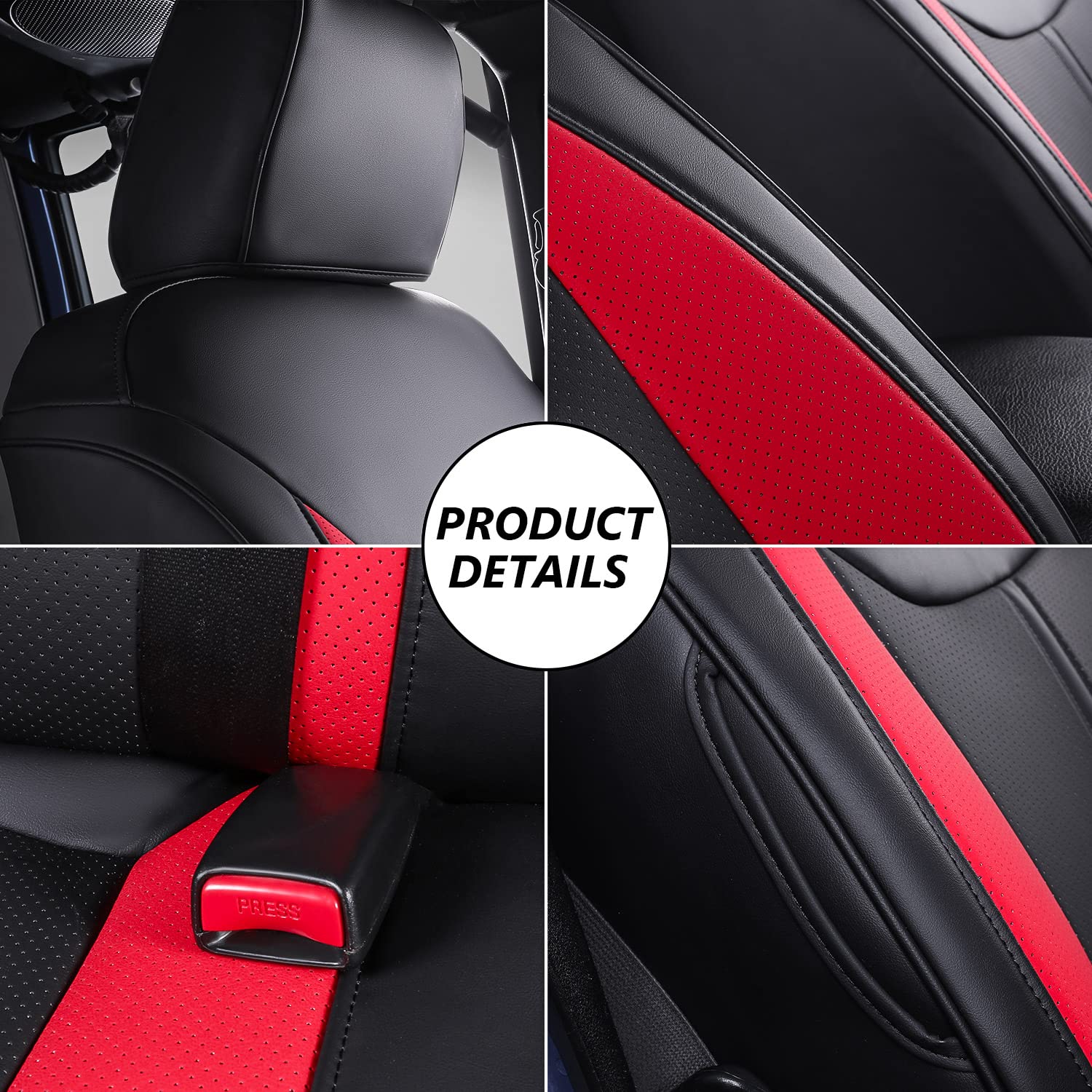 Xipoo PU Leather Car Seat Covers Full Set for 2013-2017 Jeep Wrangler JK 4 Door - Black & Red Replacement Seat Protectors | Durable & Comfortable for Off-Roading, Daily Commuting & Adventure Trips