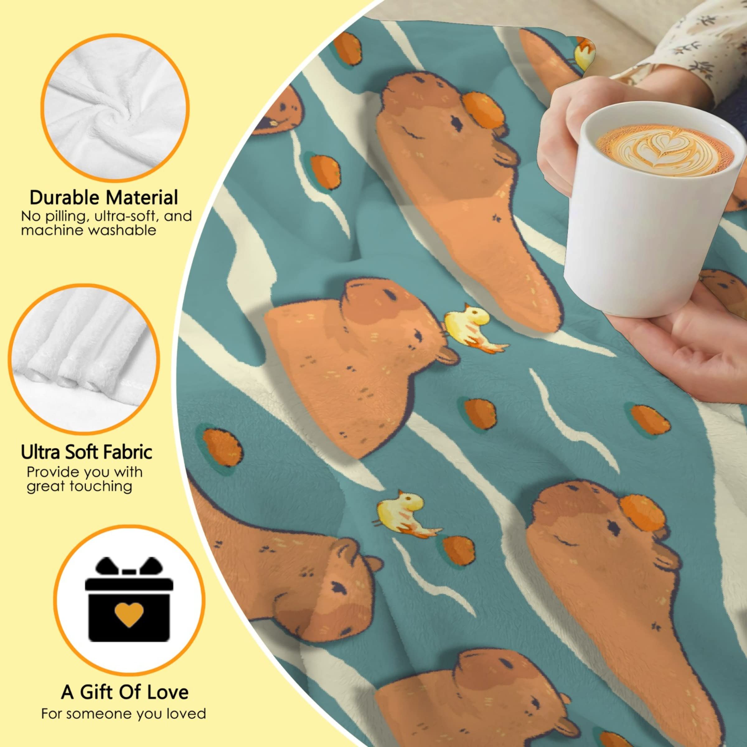 Super Soft Flannel Capybara Throw Blanket - Plush Cozy Lightweight Quilt for Couch, Bed & Sofa - 50x60 Inch All-Season Home Decor for Teens & Adults - Perfect for Lounging, Netflix Binges & Gift Giving