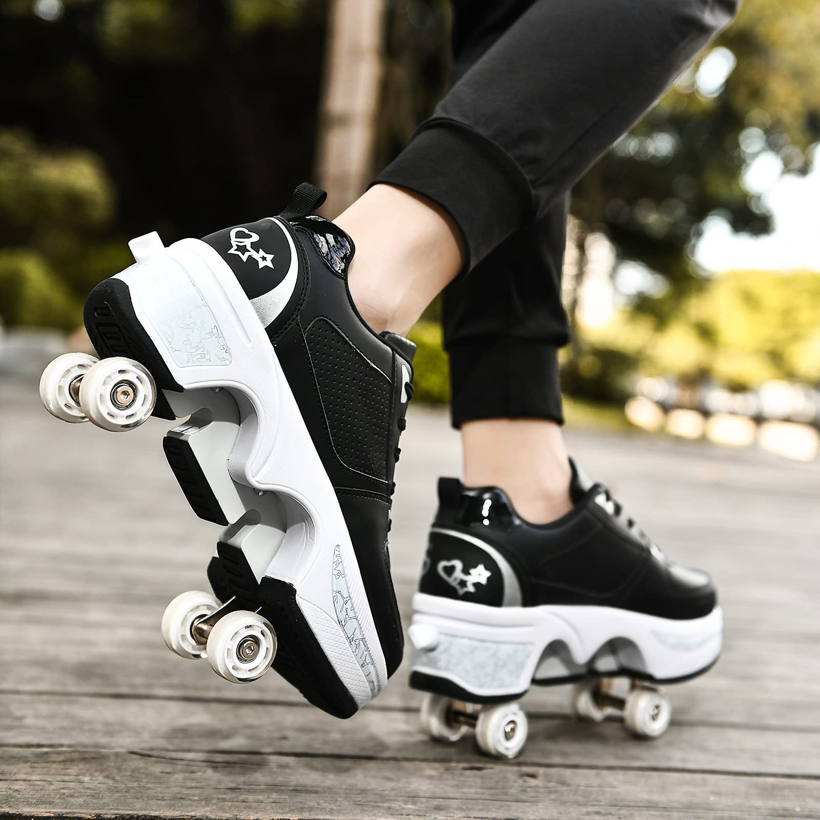 Women's & Kids' Convertible Roller Skate Shoes - 4-Wheel Sneakers for Outdoor Skating | Perfect for Girls, Boys & Beginners | Fun for Parks, Rinks & Outdoor Play