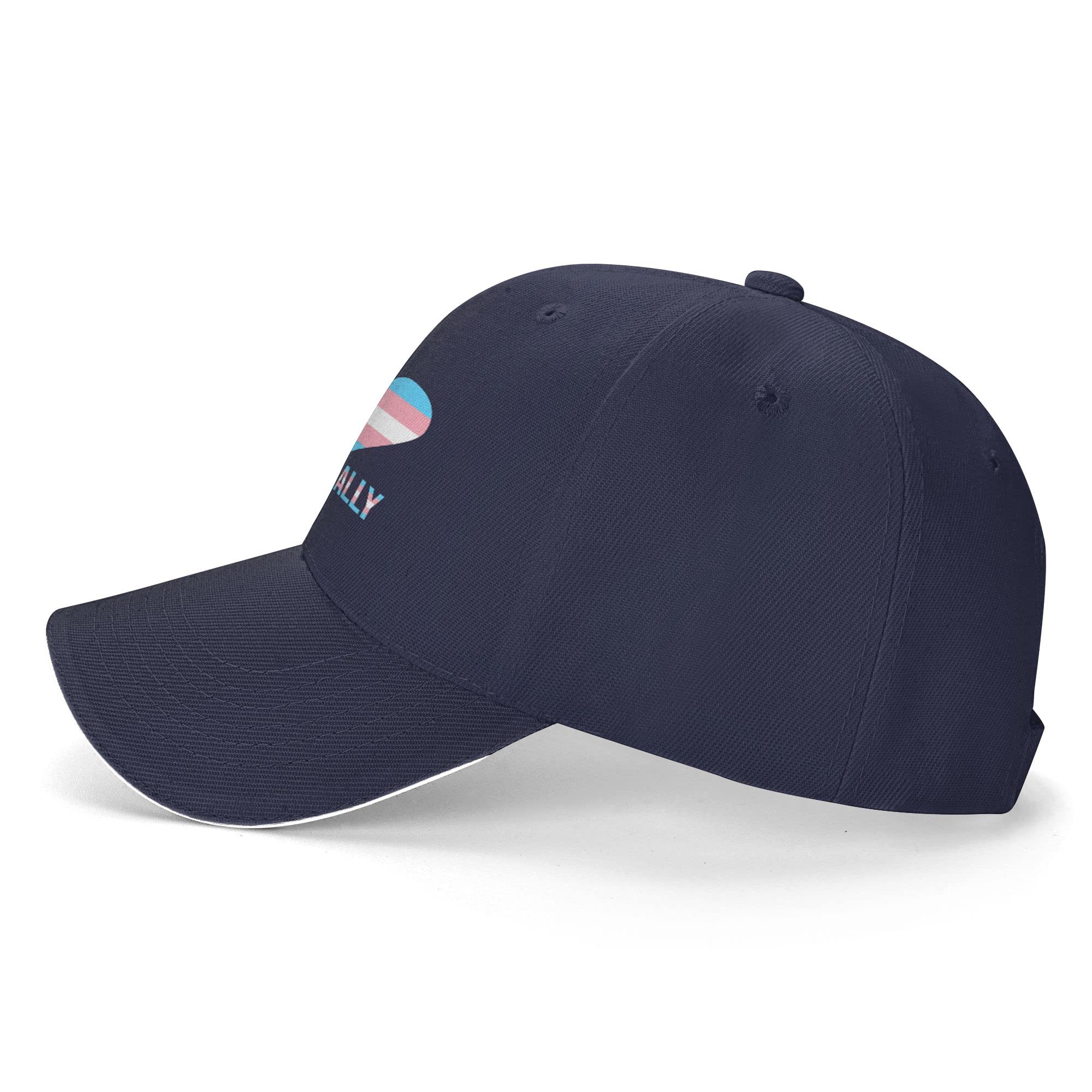 Proud Ally LGBT Transgender Flag Heart Baseball Cap - Gay Lesbian Pride Unisex Adjustable Hat in Navy Blue | Perfect for Pride Parades, LGBTQ+ Events & Everyday Wear