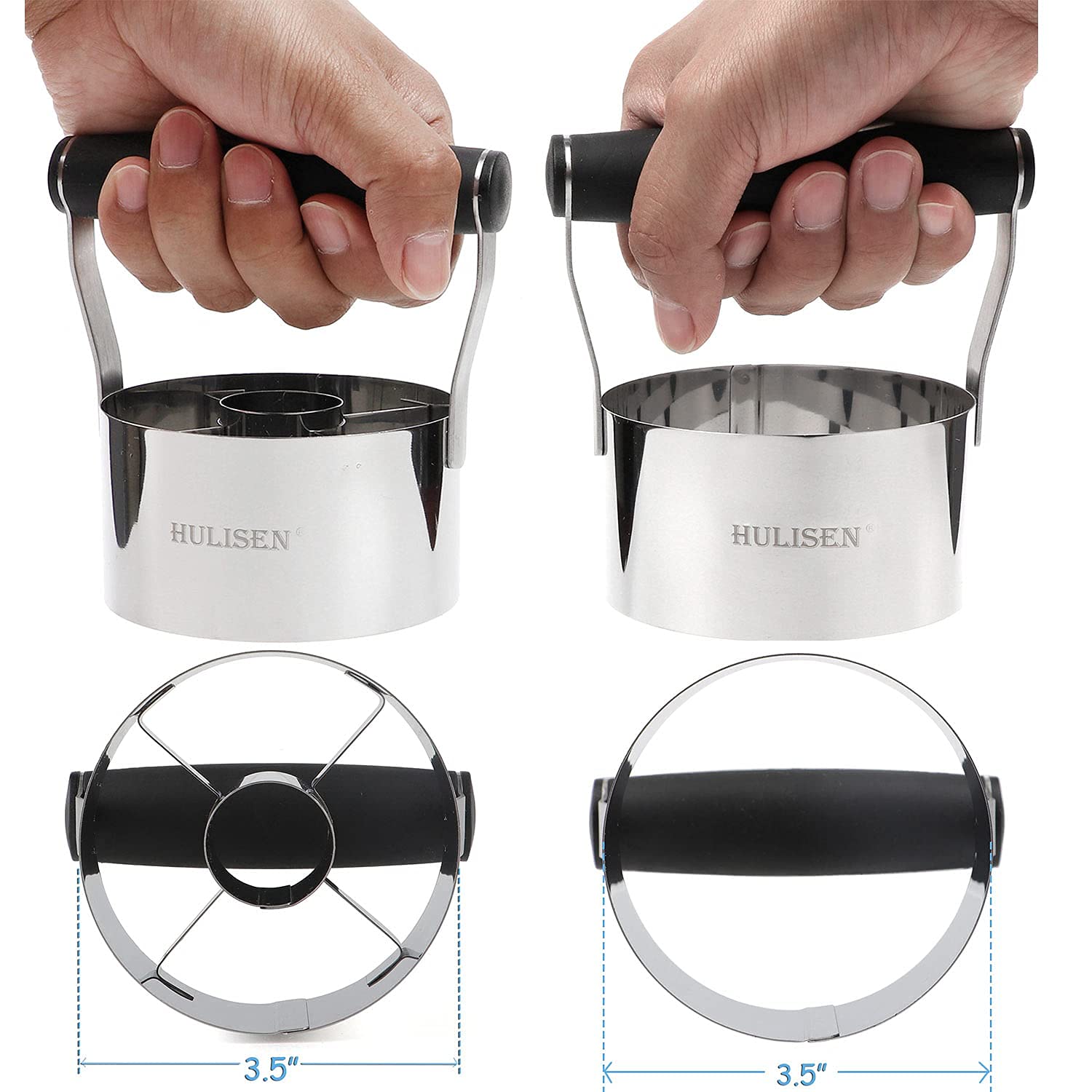 HULISEN 3.5 Inch Donut Cutter & Biscuit Cutter Set (2-Piece) with Soft Grip Handle - Stainless Steel Professional Baking Tools for Cookies, Pastries, Doughnuts - Includes Bonus 2 Mini Cookie Cutters - Perfect for Home Bakers, Bakeries & Gift Giving
