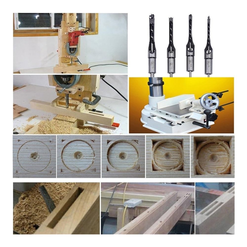 High-Speed Steel (HSS) Twist Drill Bits & Square Auger Mortising Chisel Set - 12.7mm Woodworking Drill Kit with Extended Saw for Professional Carpentry & DIY Projects - Perfect for Furniture Making, Cabinet Installation, and Wood Joinery Work