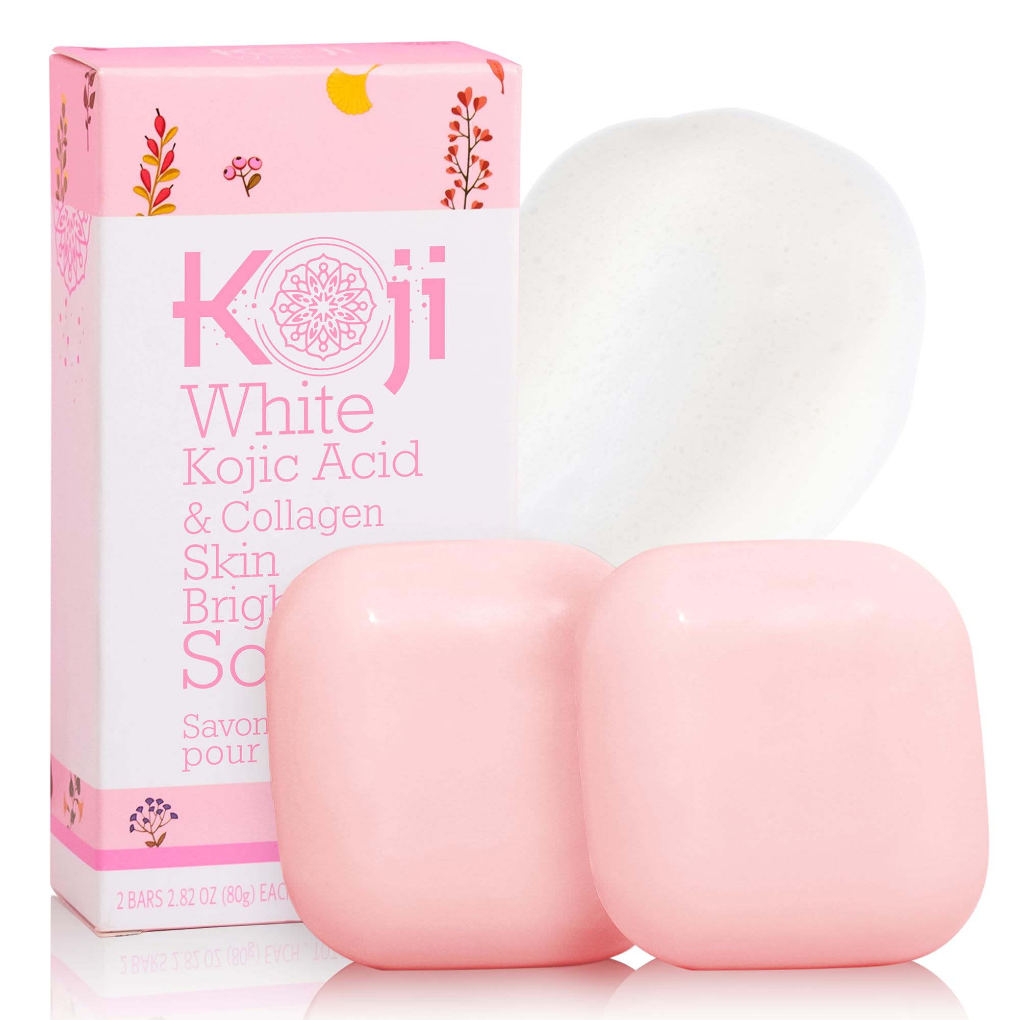 Koji White Kojic Acid & Collagen Skin Brightening Soap - Face & Body Cleanser for Glowing Skin, Moisturizing Bar to Reduce Wrinkles, Vegan & Paraben-Free, 2.82oz (2 Bars) - Perfect for Daily Skincare Routine & Hyperpigmentation Treatment