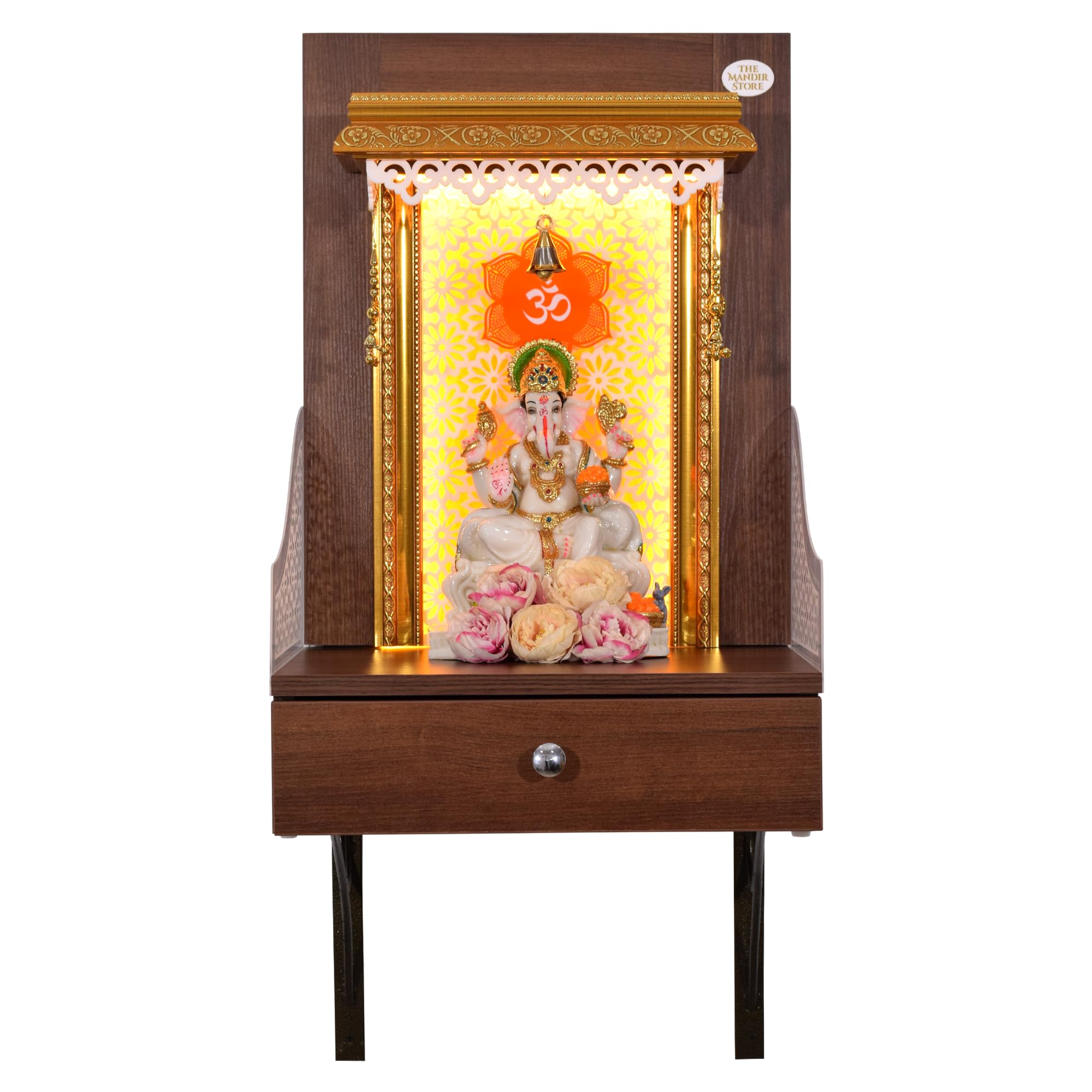 Handcrafted Wooden Home Temple with LED Lights - Spiritual Altar for Prayer, Meditation & Home Decor