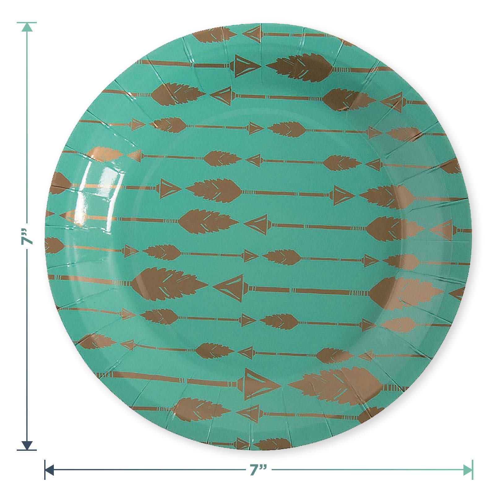 Boho Tribal Party Supplies - 16-Pack Rustic Teal Paper Dessert Plates & Arrow Print Beverage Napkins for Wedding, Baby Shower & Birthday Party Decorations