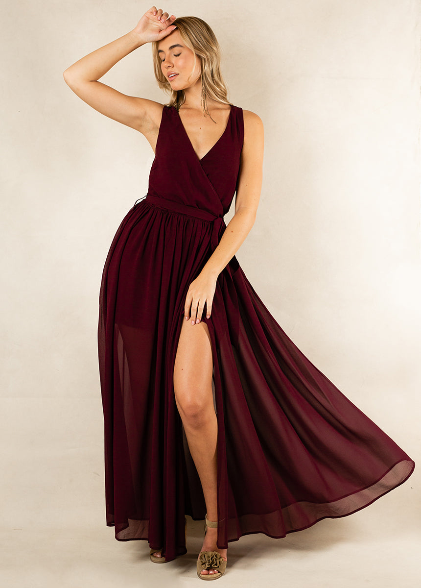 Miriam Dress in Plum - Elegant Women's Floral Midi Dress for Casual Wear, Office & Special Occasions