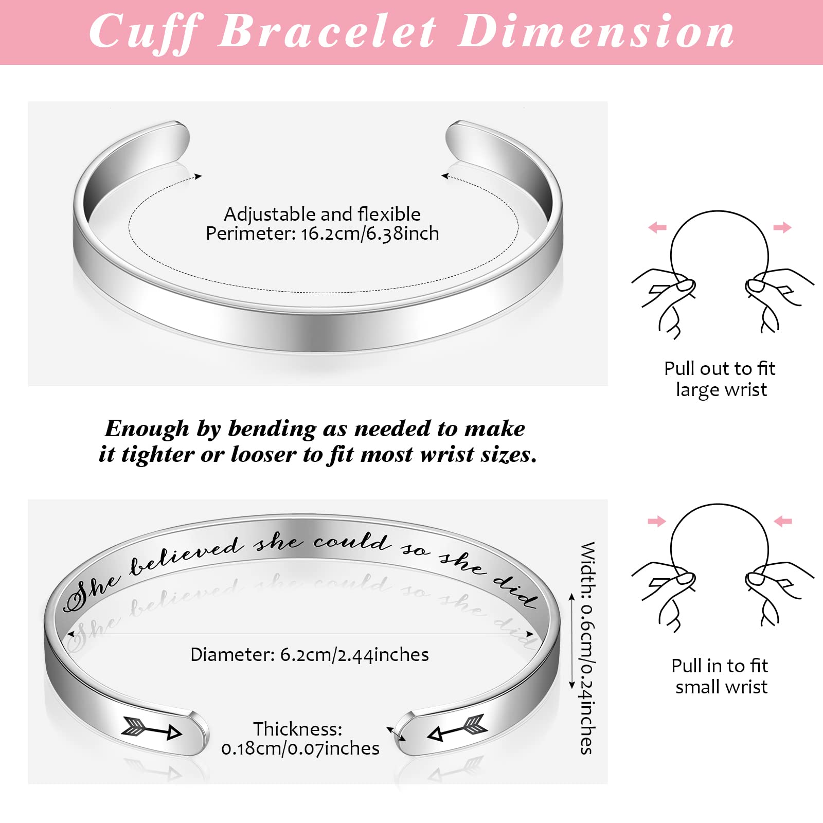 12 Pcs Inspirational Cuff Bracelets for Women - Motivational Engraved Jewelry Set, Bulk Coworker Gifts for Office, Graduation & Special Occasions