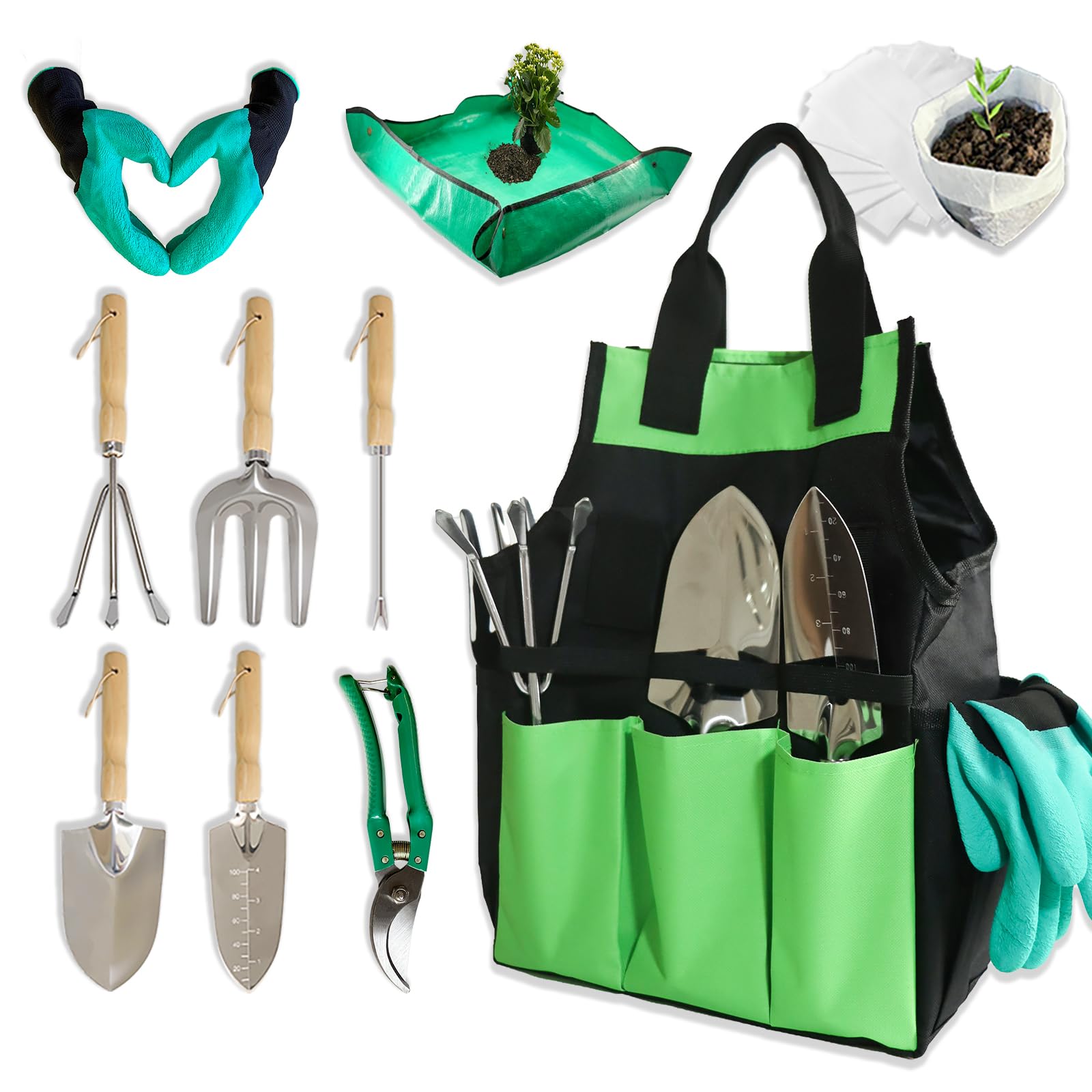 Premium Stainless Steel Garden Tools Set - 10-Piece Gardening Kit with Durable Storage Bag - Essential Planting Tools for Women & Men - Perfect for Home Gardening, Landscaping & Outdoor Activities