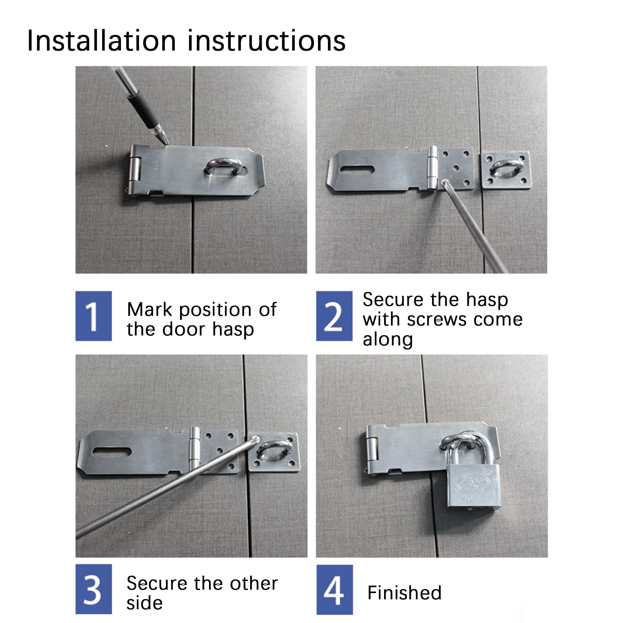 HLMOptimo 4 Inch Stainless Steel Hasp Lock - Matte Black Door Latch with Screws (2-Pack) - Secure Sheds, Cabinets, Gates & Storage Units