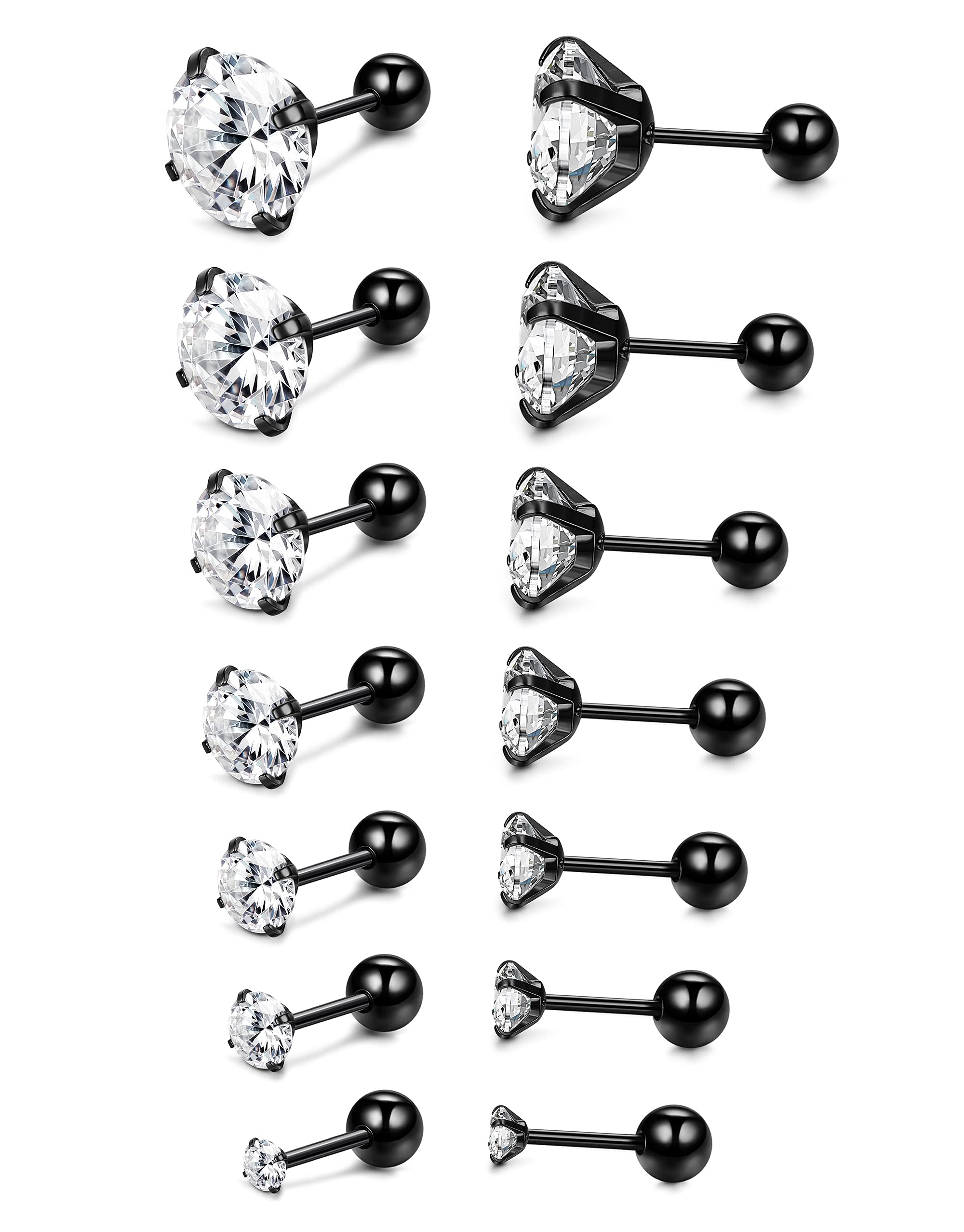 Hypoallergenic 18G Surgical Steel Stud Earrings for Women & Men - 7 Pairs Cubic Zirconia Cartilage & Helix Earrings - Perfect for Daily Wear, Gifts & Special Occasions