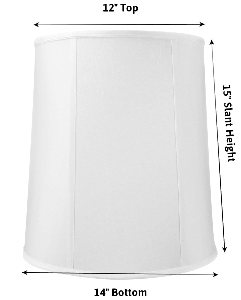 12x14x15 Inch White Shantung Fabric Drum Lampshade - Classic Round Lamp Shade for Table Lamps, Floor Lamps & Bedside Lighting - Perfect for Living Room, Bedroom & Office Decor