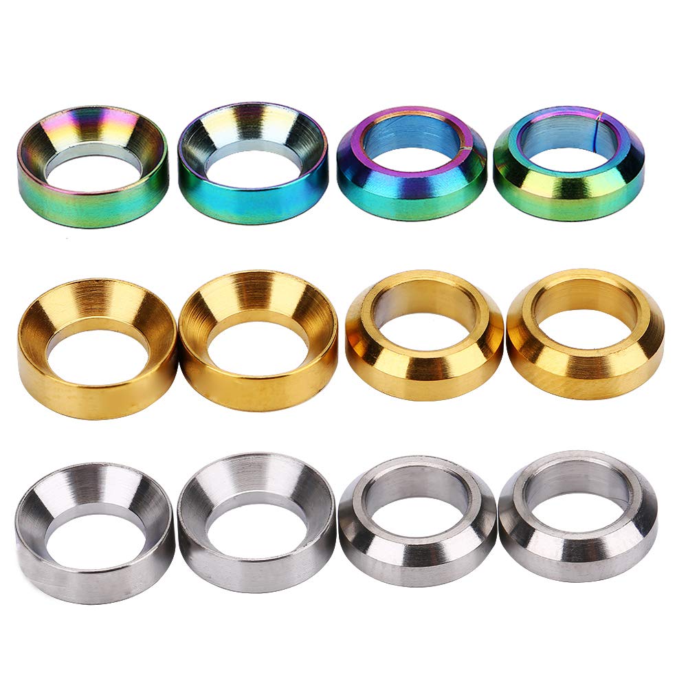 Hapivida 4Pcs Titanium Bicycle Headset Spacer & Brake Caliper Gasket Set - TC4 Titanium Front Brake Screw Washers & Bolts for Mountain Bike Maintenance & Upgrades - Perfect for MTB Brake System Repair and Performance Enhancement