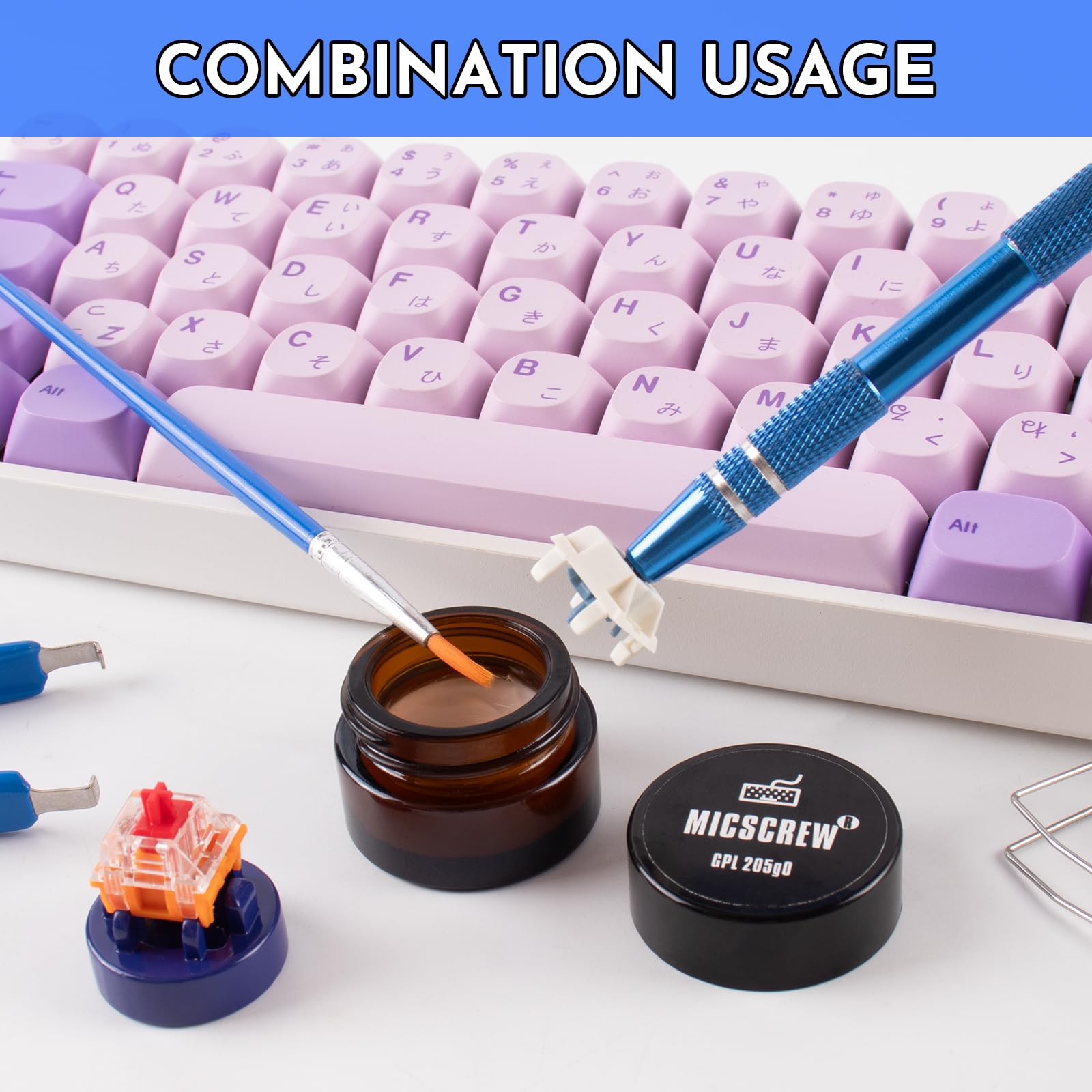 6 PCS Keyboard Lubrication Kit - Includes 0.17 OZ GPL 205G0 Grease, Switch Opener for MX Mechanical Keyboard, Keycap Puller, Switch Puller, Stem Holder & Lube Brush | Perfect for Keyboard Maintenance, DIY Switch Lubing & Mechanical Keyboard Enthusiasts