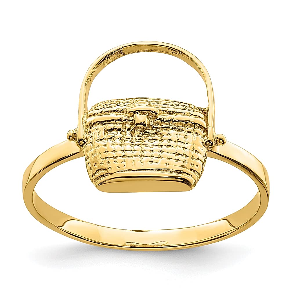 14K Yellow Gold 2D Nantucket Basket Band Ring with Sea Shell Design - Size 7.00 - Elegant Fine Jewelry for Women - Perfect Gift for Her - Ideal for Beach Weddings, Anniversary Gifts & Everyday Wear