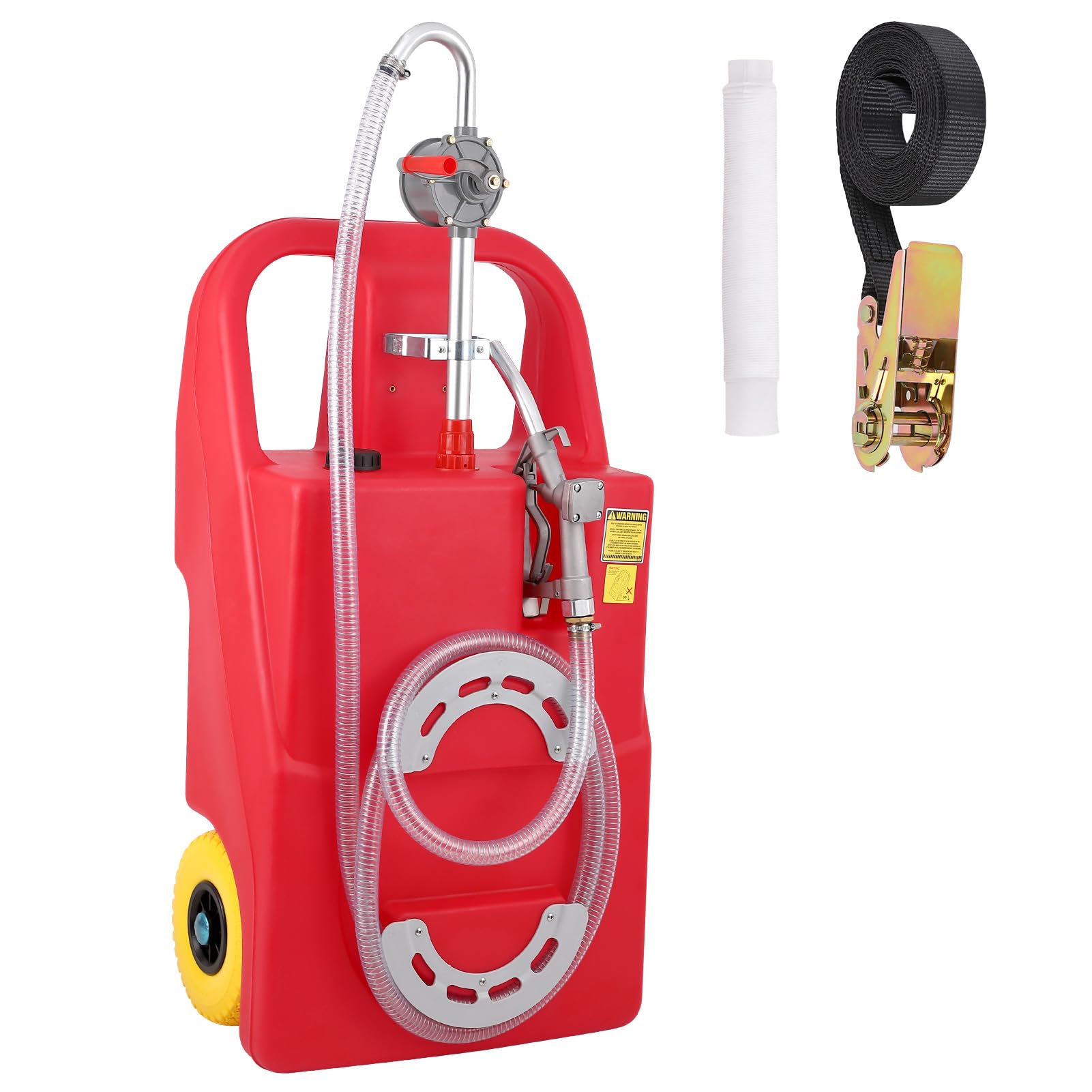 28 Gallon Portable Fuel Caddy with Manual Pump & 360° Swivel Nozzle - Gasoline & Diesel Fuel Tank on Wheels for Cars, Lawn Mowers, ATVs, Boats - Ideal for Emergency Fuel Storage & Off-Grid Power Supply