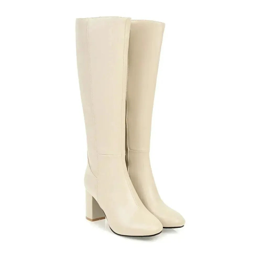 Women's Leather Knee High Heel Boots - Stylish Fashion Boots for Winter, Fall & Dressy Occasions